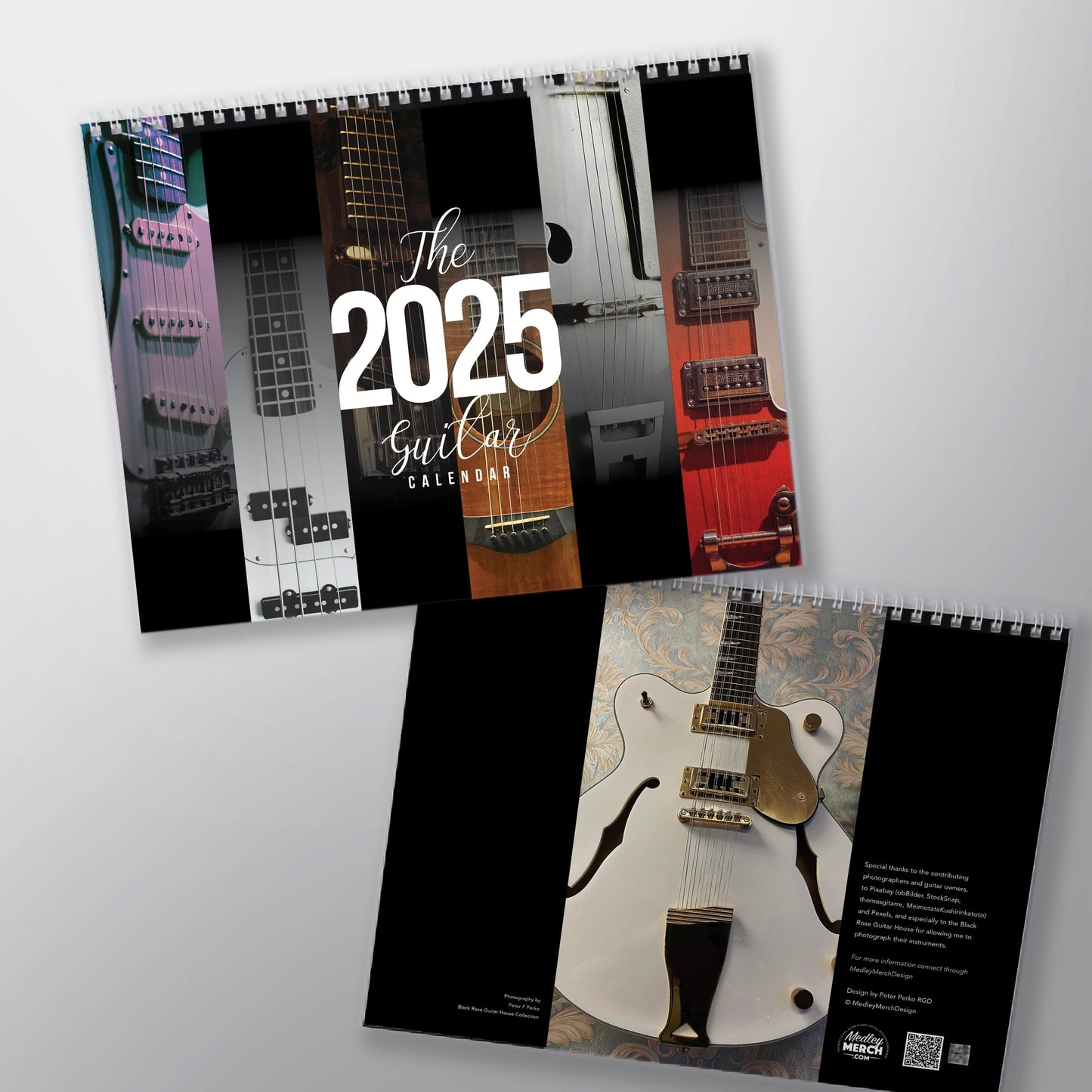 Guitar Wall Calendar, Personalized, 2025, 2 sizes, High Quality with Spiral Binding