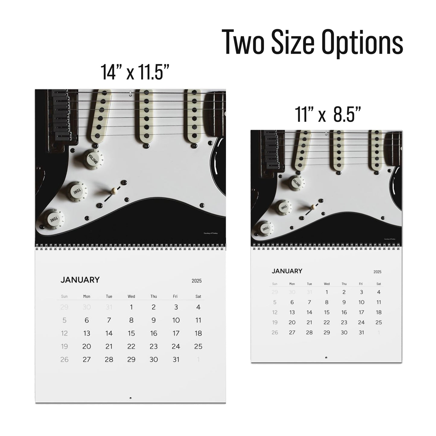 Guitar Wall Calendar, Personalized, 2025, 2 sizes, High Quality with Spiral Binding