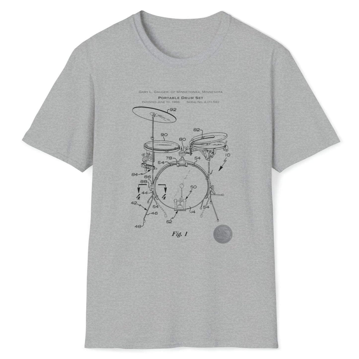 Music Patent Retro Blueprint Drumkit T-Shirt, mockup