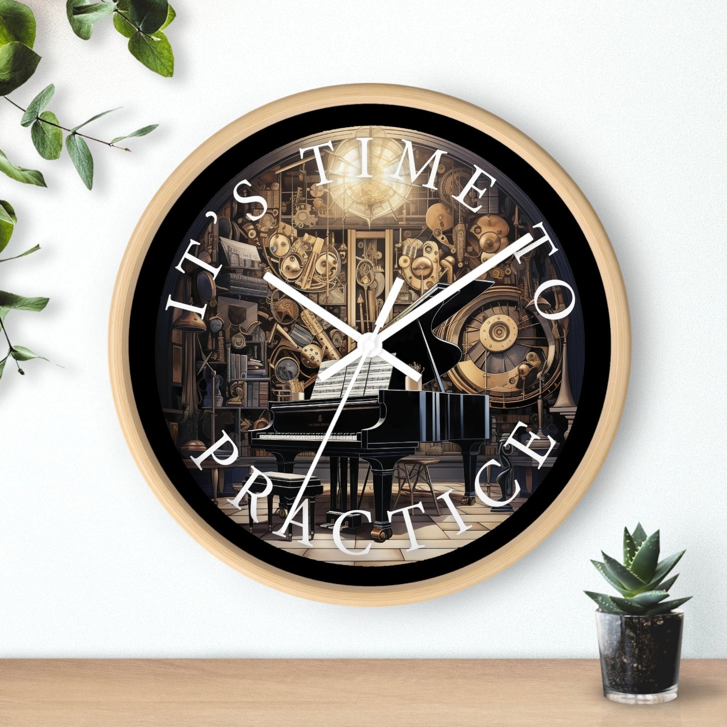 It's TIME to PRACTICE 10" Wall Clock, piano in a surrealistic fantasy