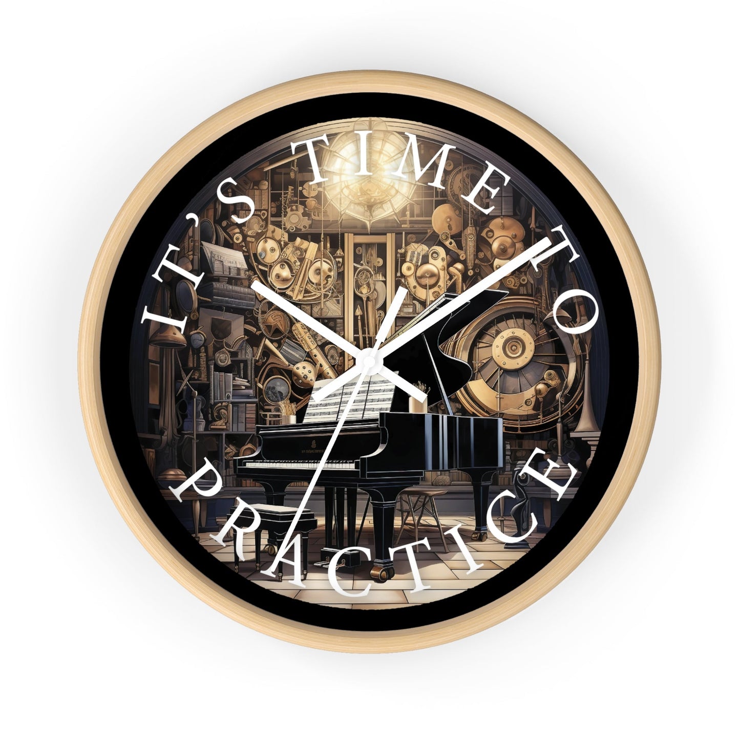 It's TIME to PRACTICE 10" Wall Clock, piano in a surrealistic fantasy