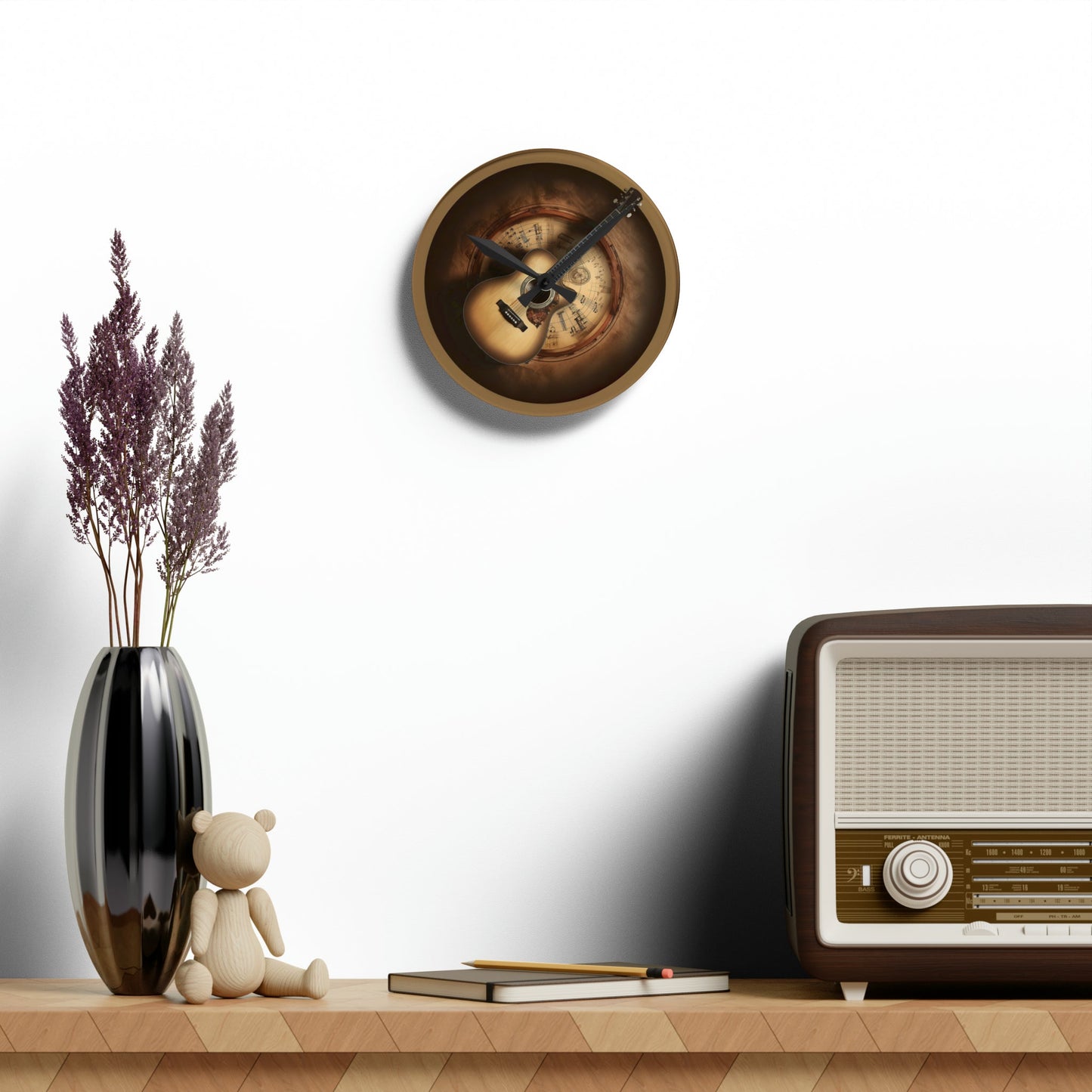 Wall Clock with Acoustic Guitar mock up