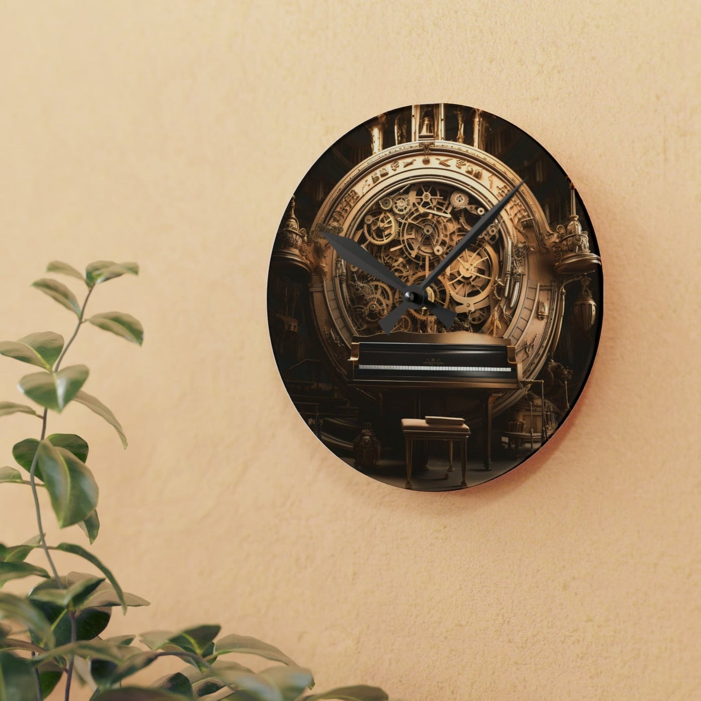 music-themed surrealistic wall clock mock up