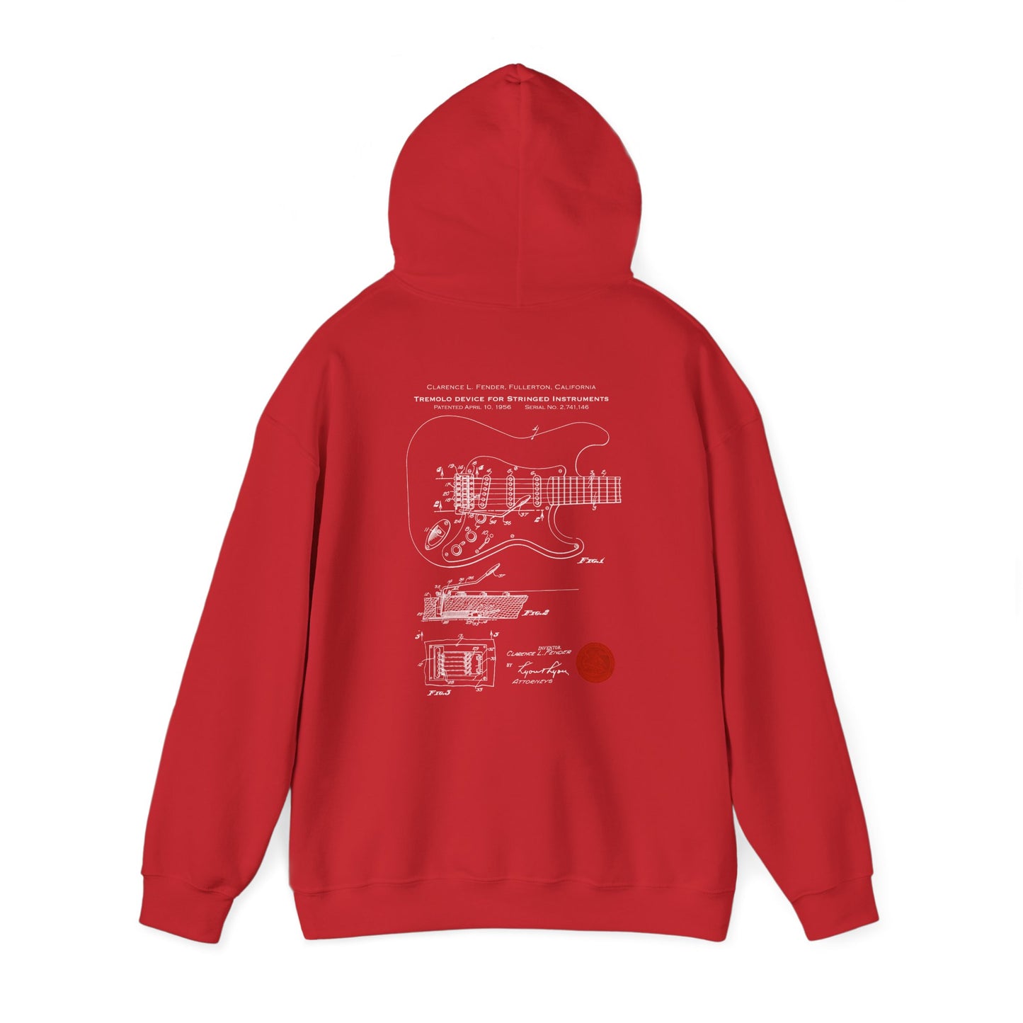 Music Hoodie with Stratocaster Tremolo Patent - red