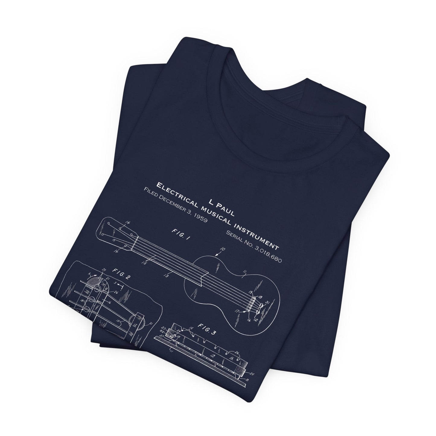 L. Paul Guitar Patent T-shirt mock up folded
