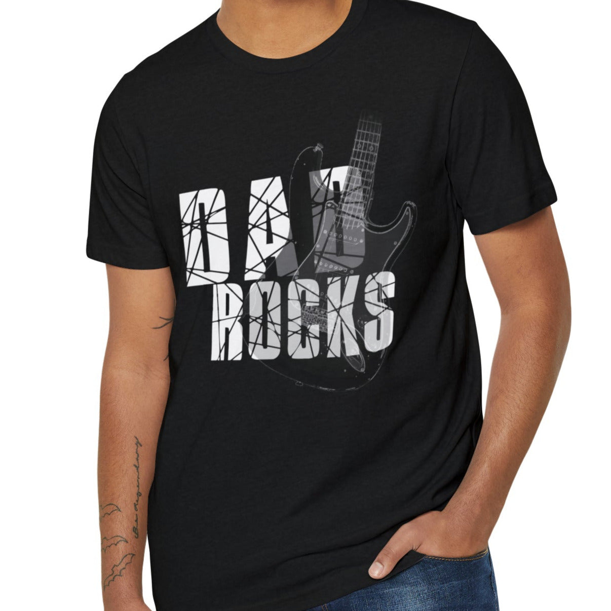 DAD ROCKS with strat guitar, Recycled Organic Bella+Canvas 3001 T-Shir