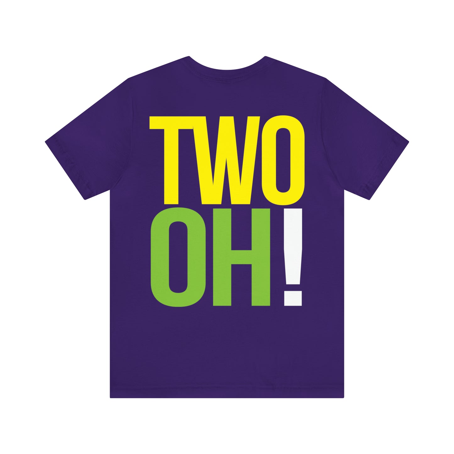 20th Birthday Gift T-shirt, TWO OH! on back, Unisex, purple