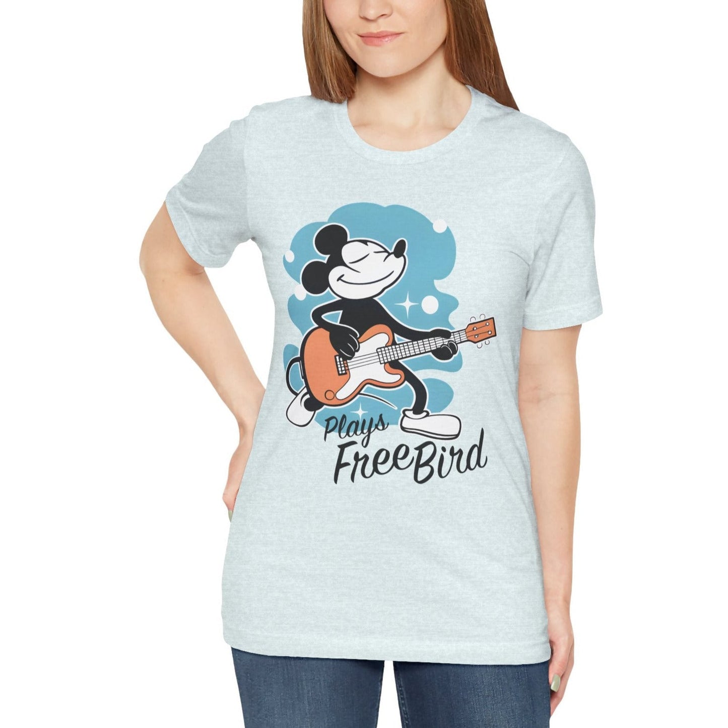 Mickey Plays Free Bird T-Shirt mock up on model