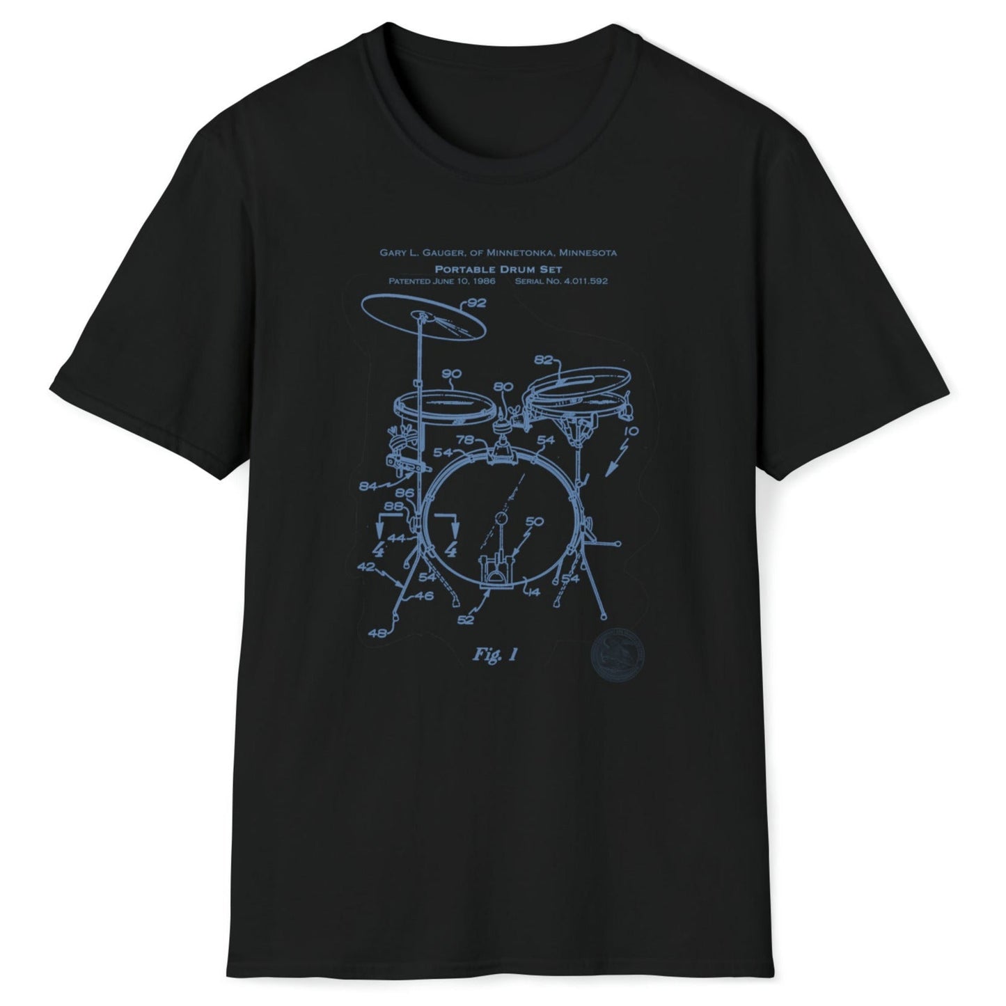 Music Patent Retro Blueprint Drumkit T-Shirt, mockup