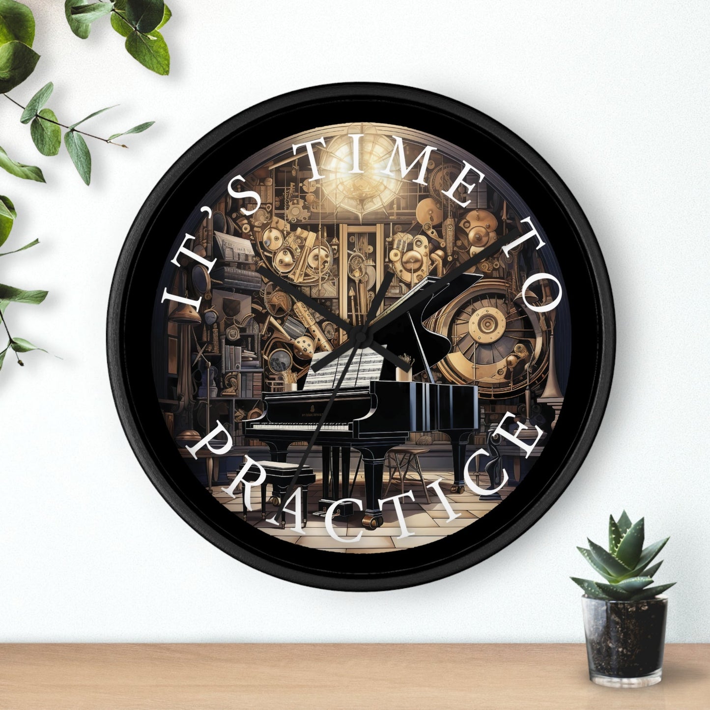 It's TIME to PRACTICE 10" Wall Clock, piano in a surrealistic fantasy