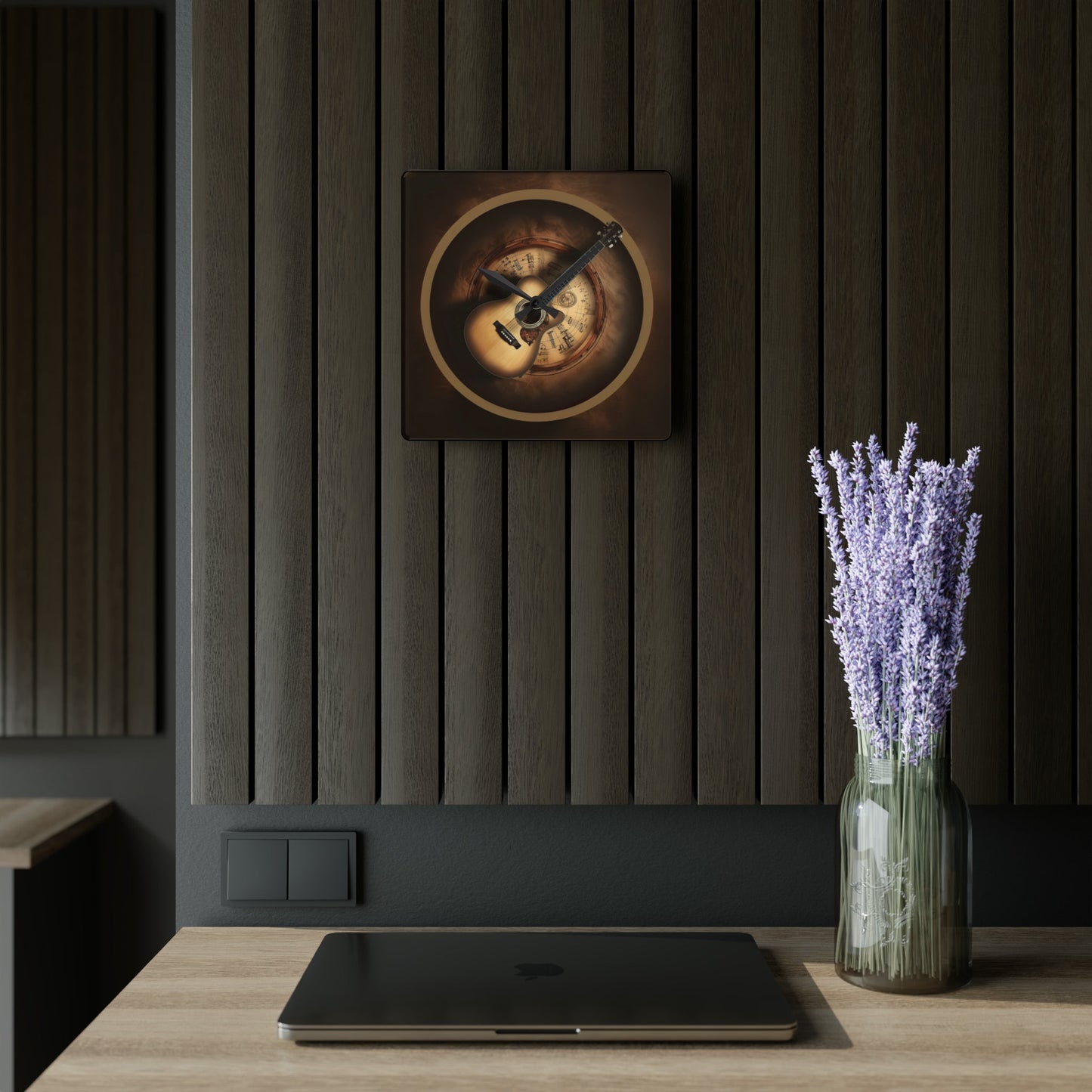 Wall Clock with Acoustic Guitar mock up