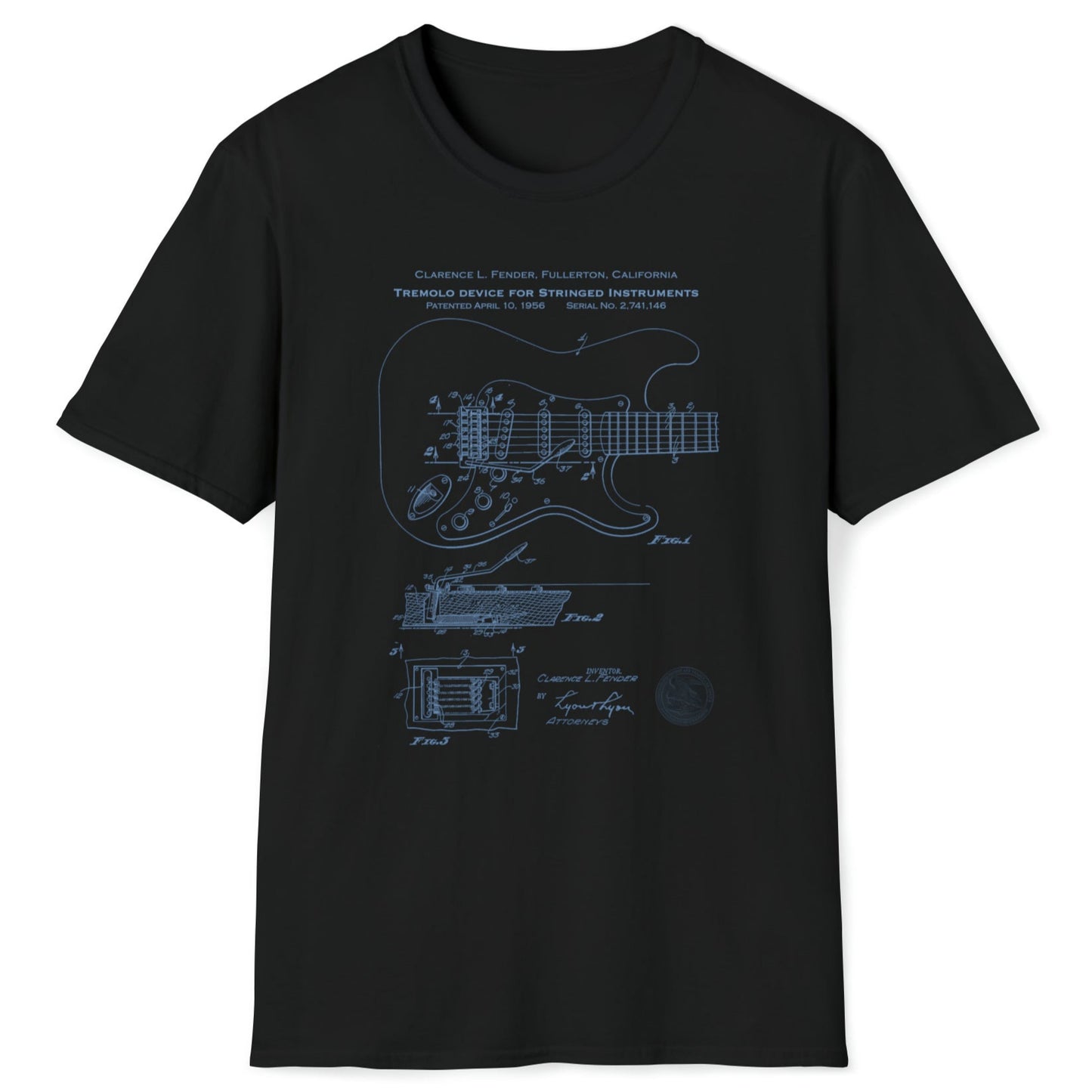 Music Patent Retro Blueprint Stratocaster Tremolo, Softstyle T-Shirt,
