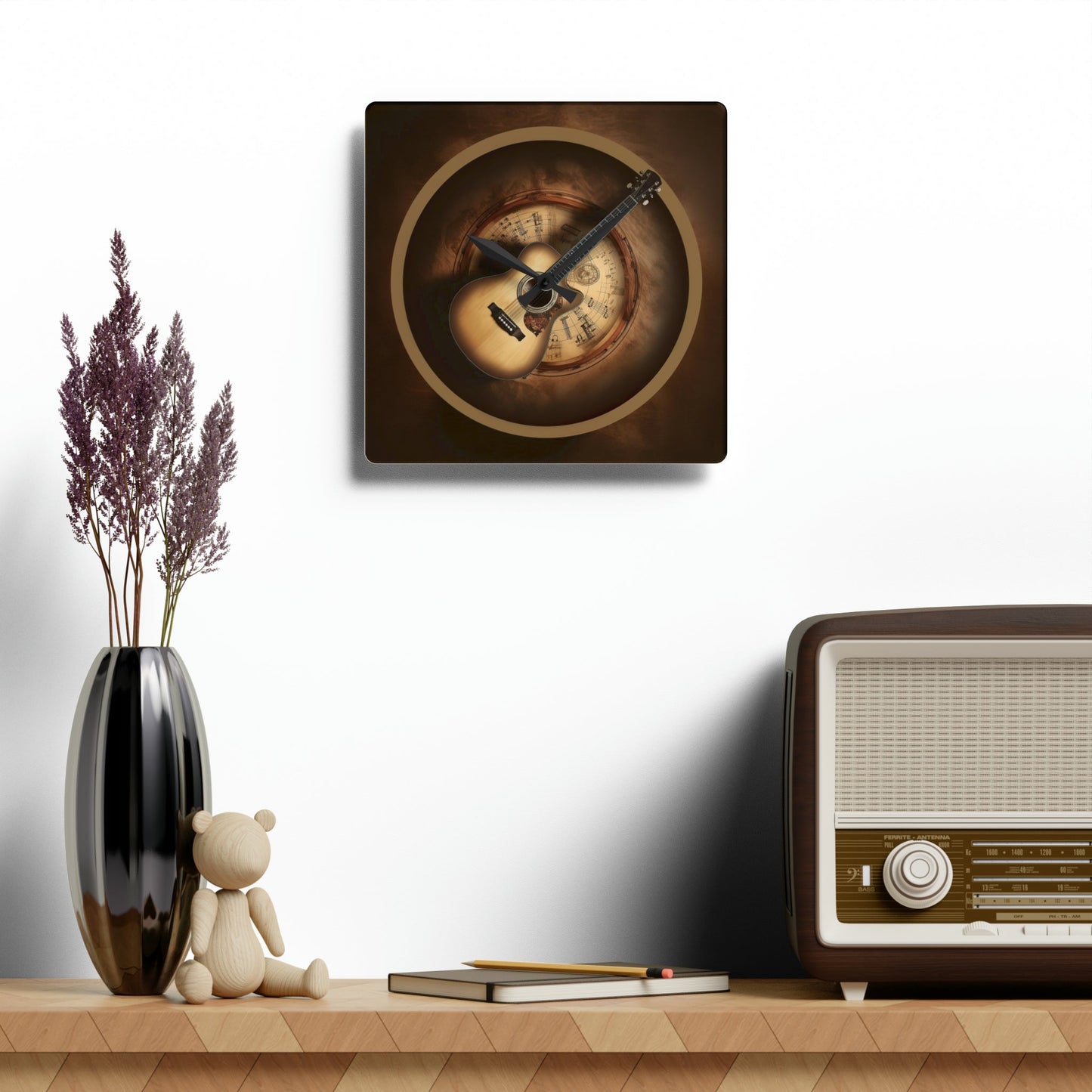 Wall Clock with Acoustic Guitar mock up