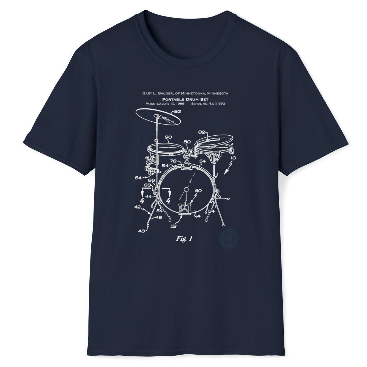 Music Patent Retro Blueprint Drumkit T-Shirt, mockup