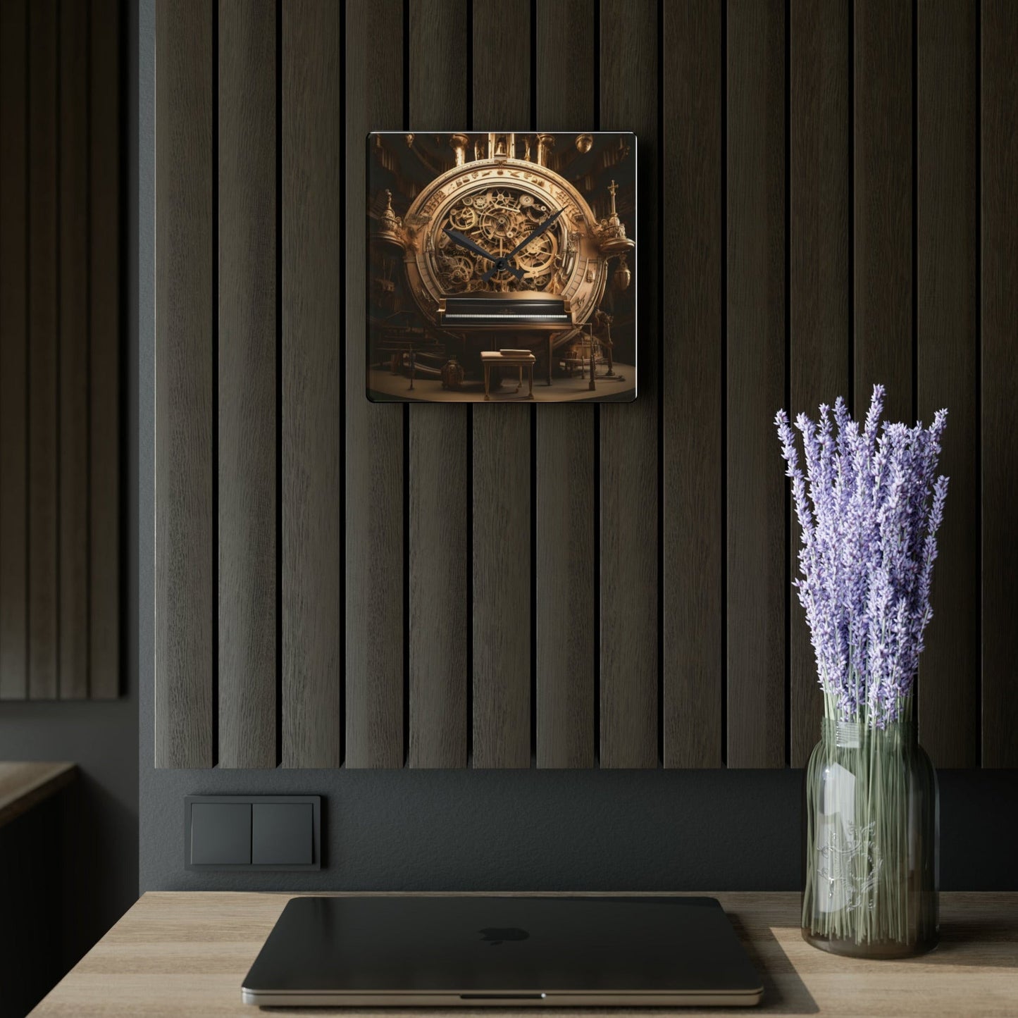 music-themed surrealistic wall clock mock up