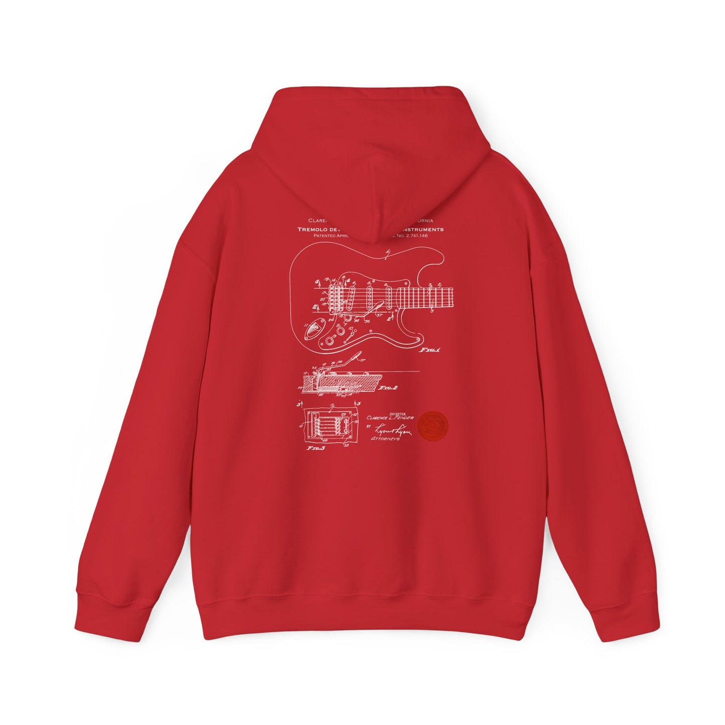 Music Hoodie with Stratocaster Tremolo Patent - red