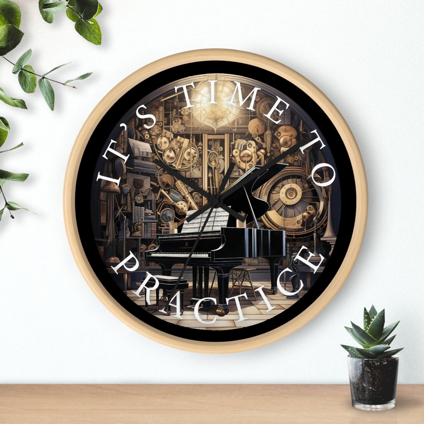 It's TIME to PRACTICE 10" Wall Clock, piano in a surrealistic fantasy