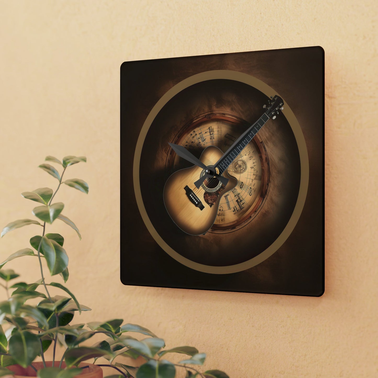 Wall Clock with Acoustic Guitar mock up