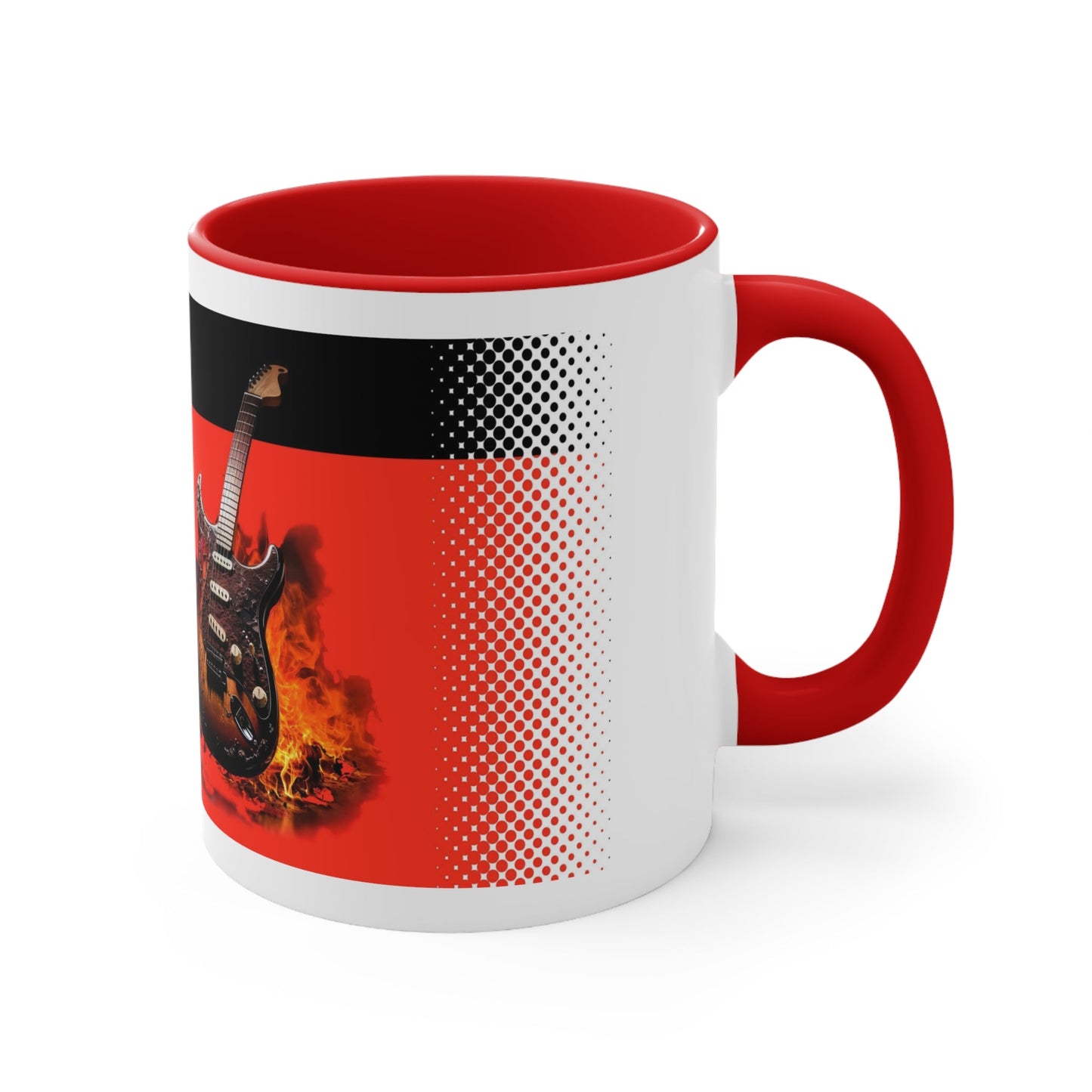 Burning Stratocaster Guitar Coffee Mug, CAUTION HOT mockup