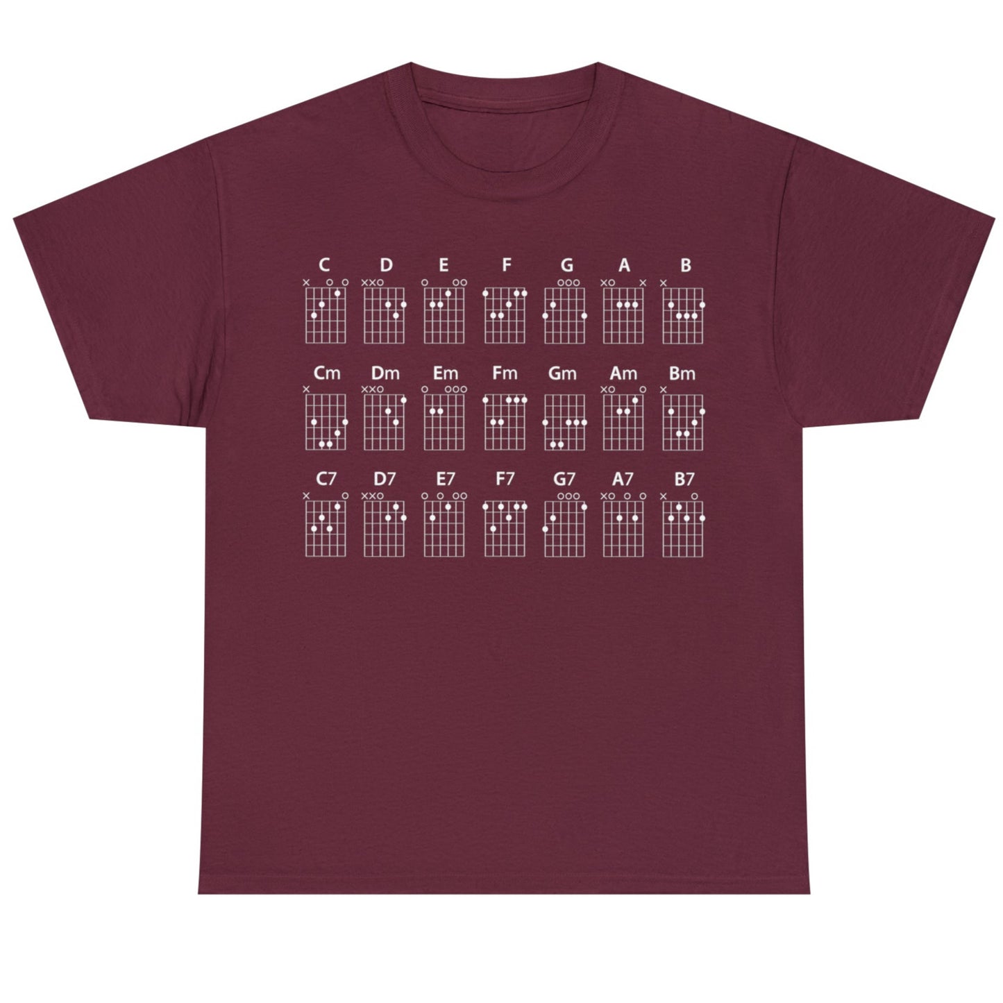 Guitar CHORDS Unisex Heavy Cotton Gildan 5000 Tee, many colors, with a