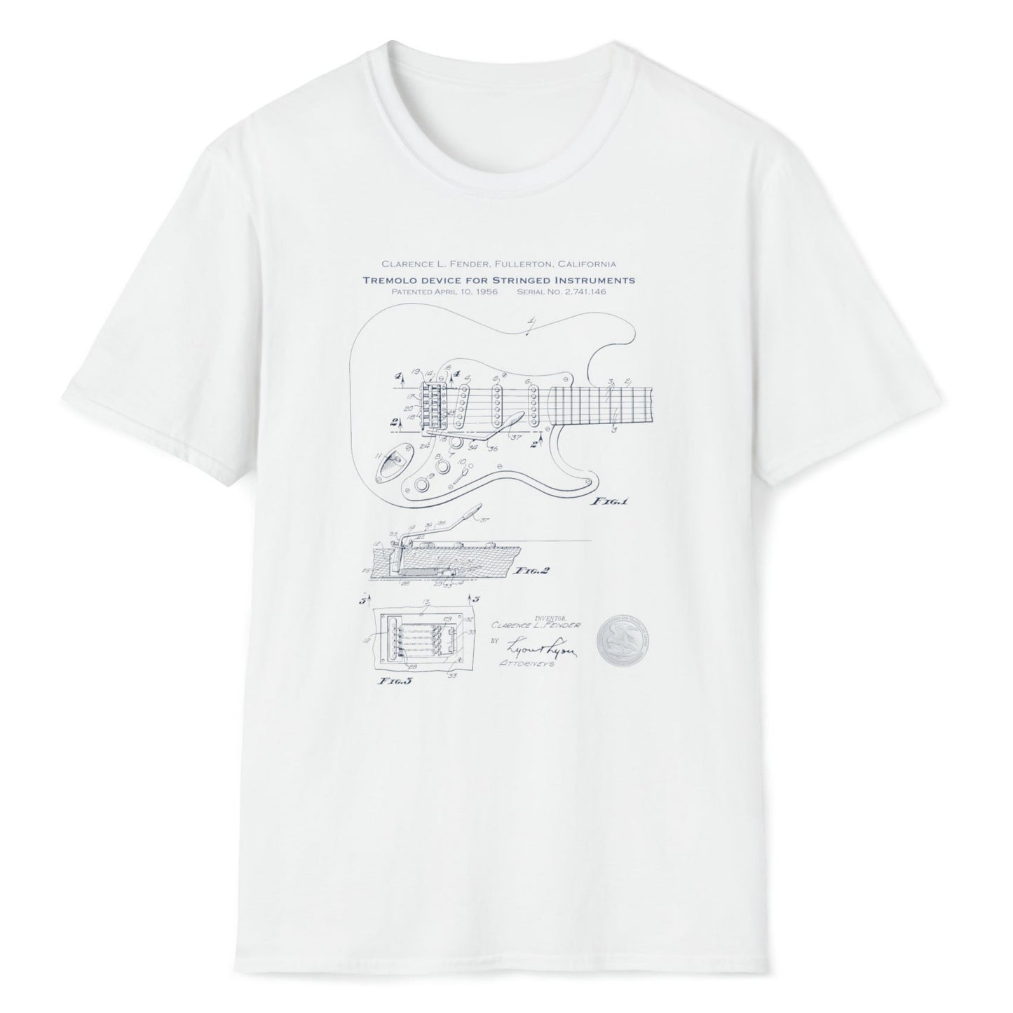 Music Patent Retro Blueprint Stratocaster Tremolo, Softstyle T-Shirt,