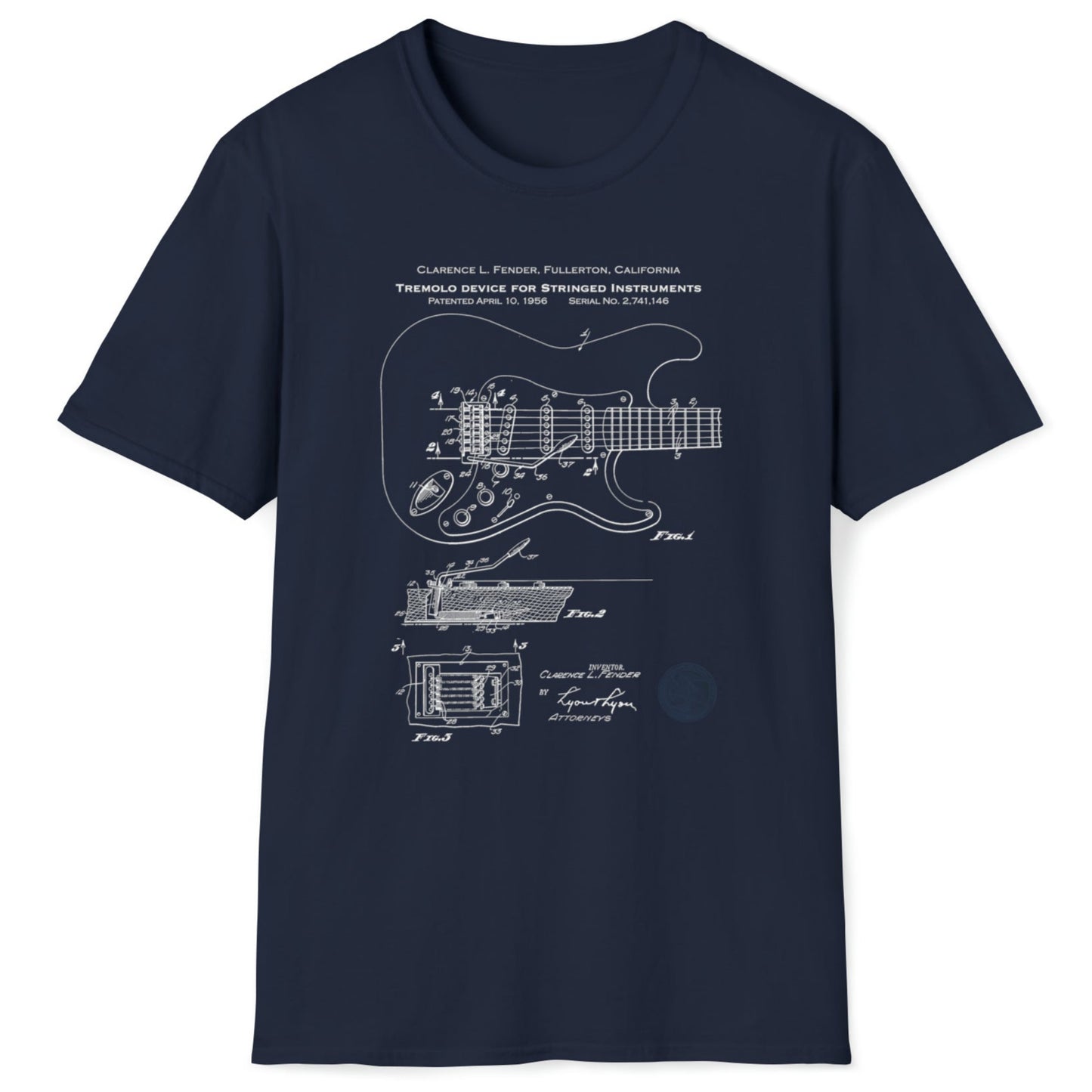 Music Patent Retro Blueprint Stratocaster Tremolo, Softstyle T-Shirt,