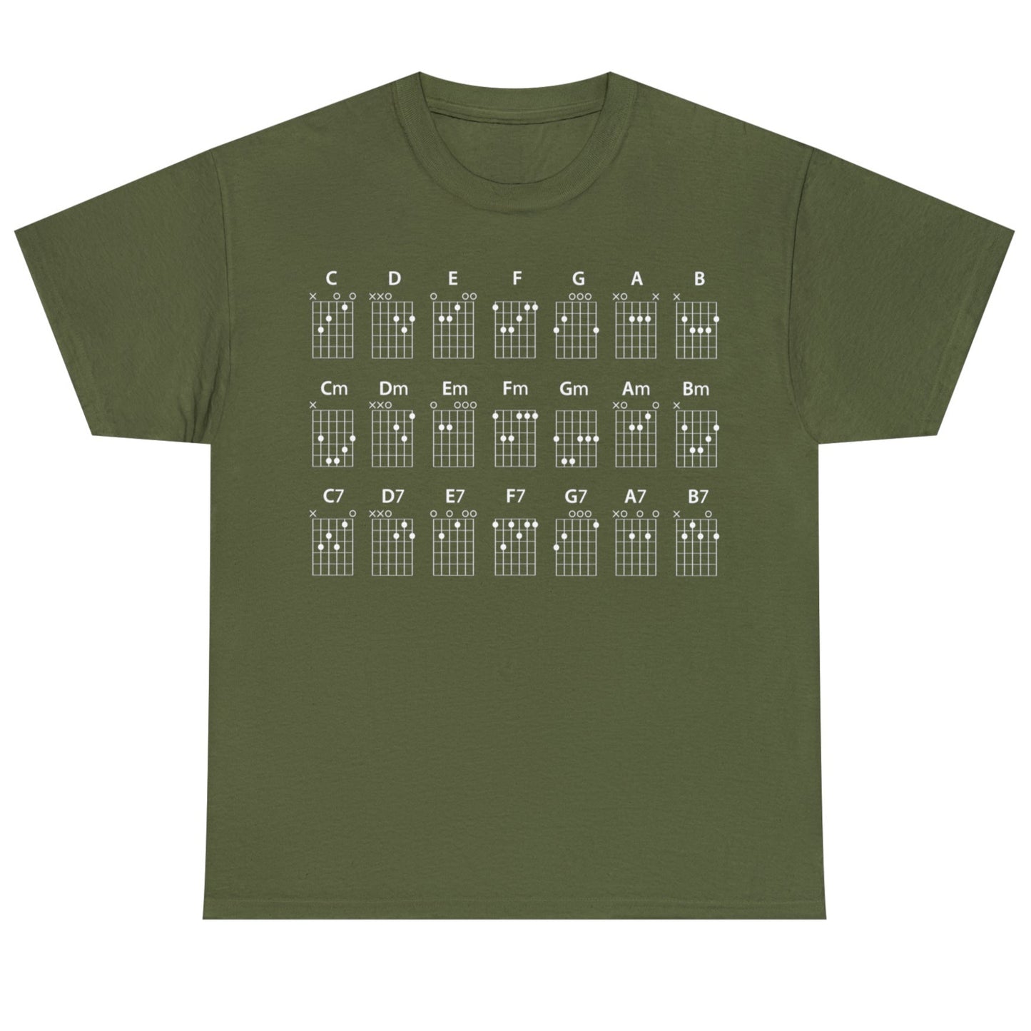 Guitar CHORDS Unisex Heavy Cotton Gildan 5000 Tee, many colors, with a