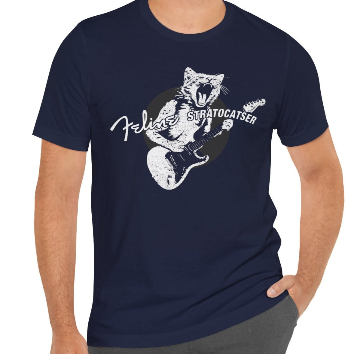 Rock Guitar Cat T-shirt mock up on model