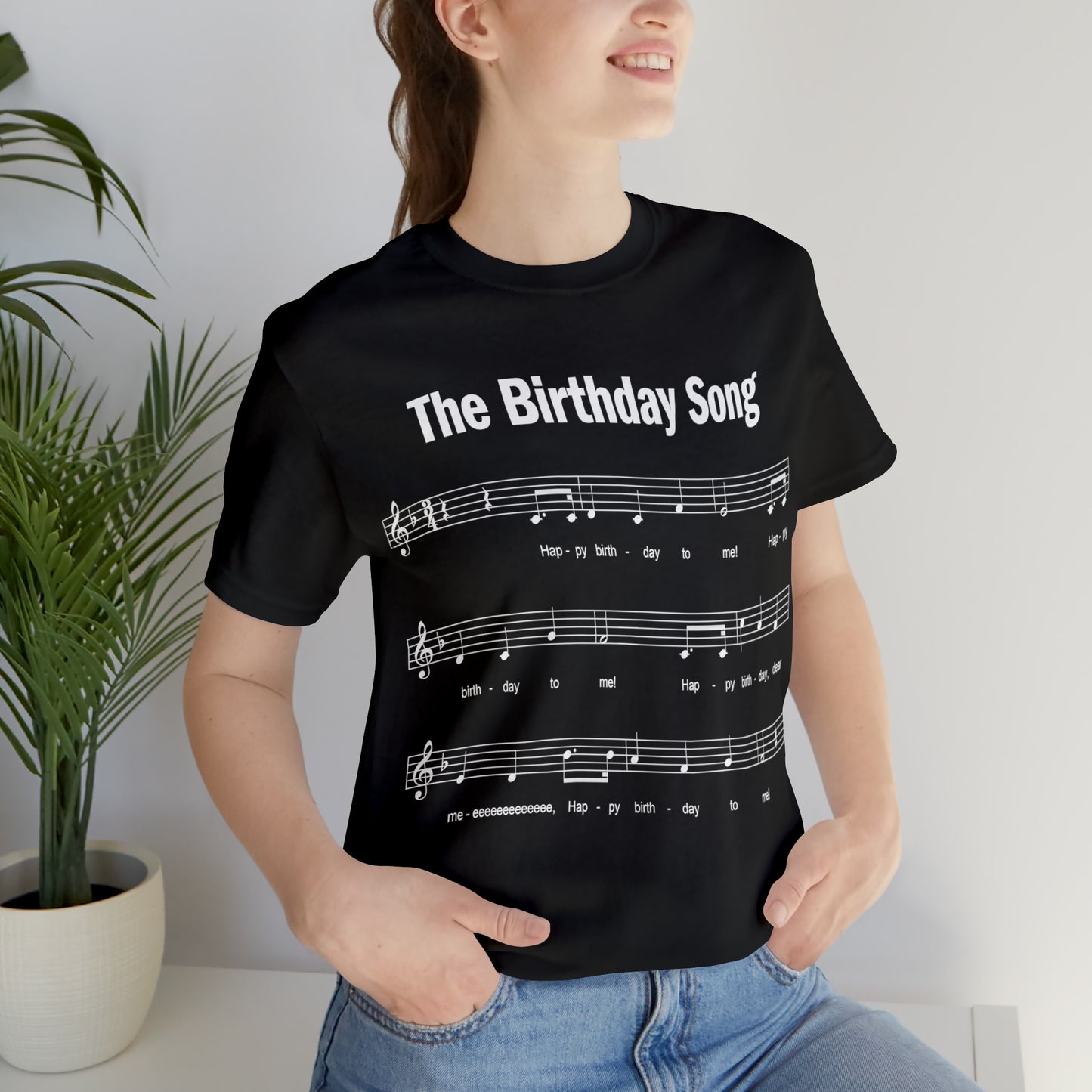 woman wearing 20th Birthday Gift T-shirt, Birthday Song on front, Unisex