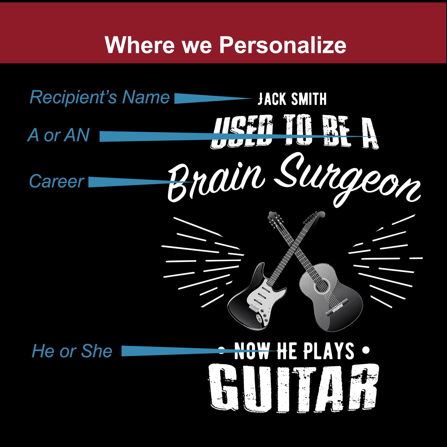Personalized Retirement Guitar T-Shirt features