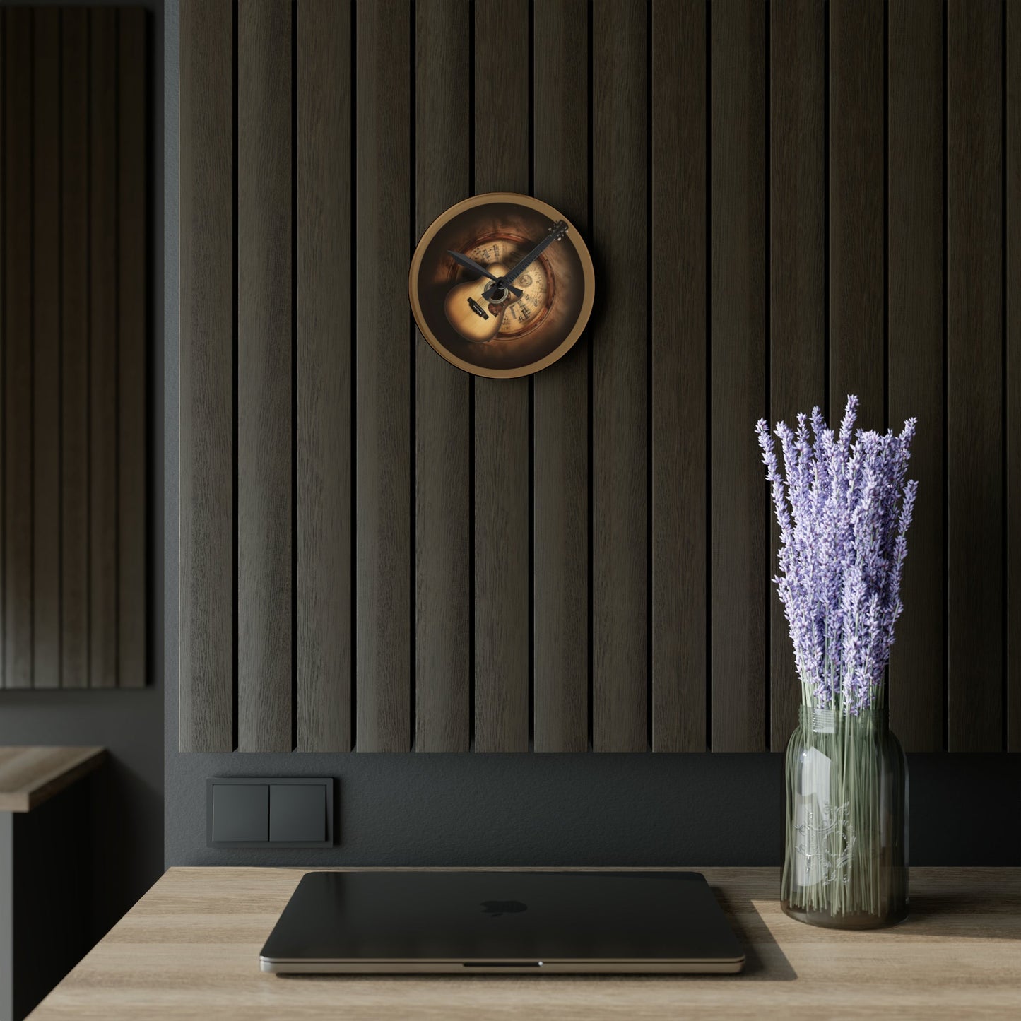Wall Clock with Acoustic Guitar mock up