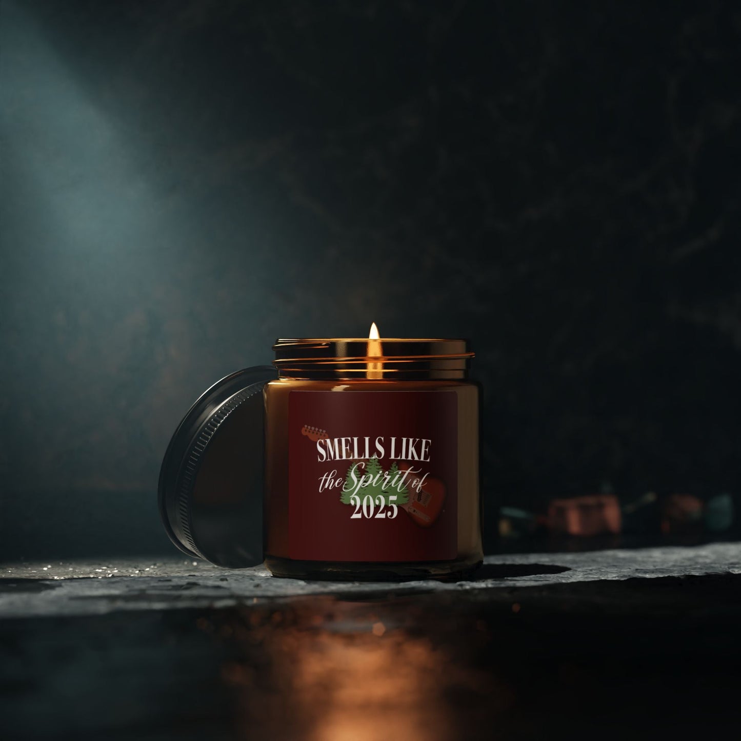 Rocker New Year Soy Candle mock up in room