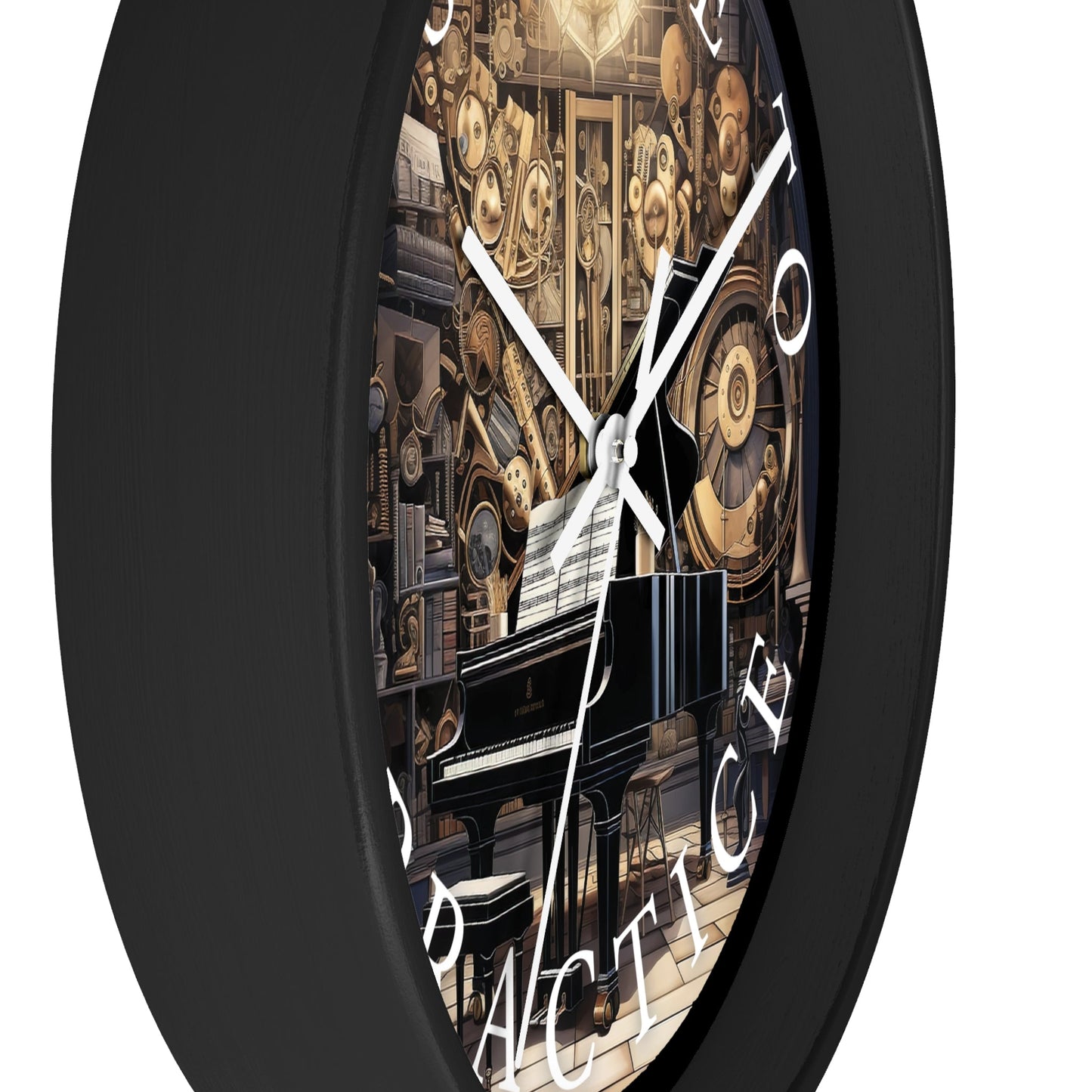 It's TIME to PRACTICE 10" Wall Clock, piano in a surrealistic fantasy