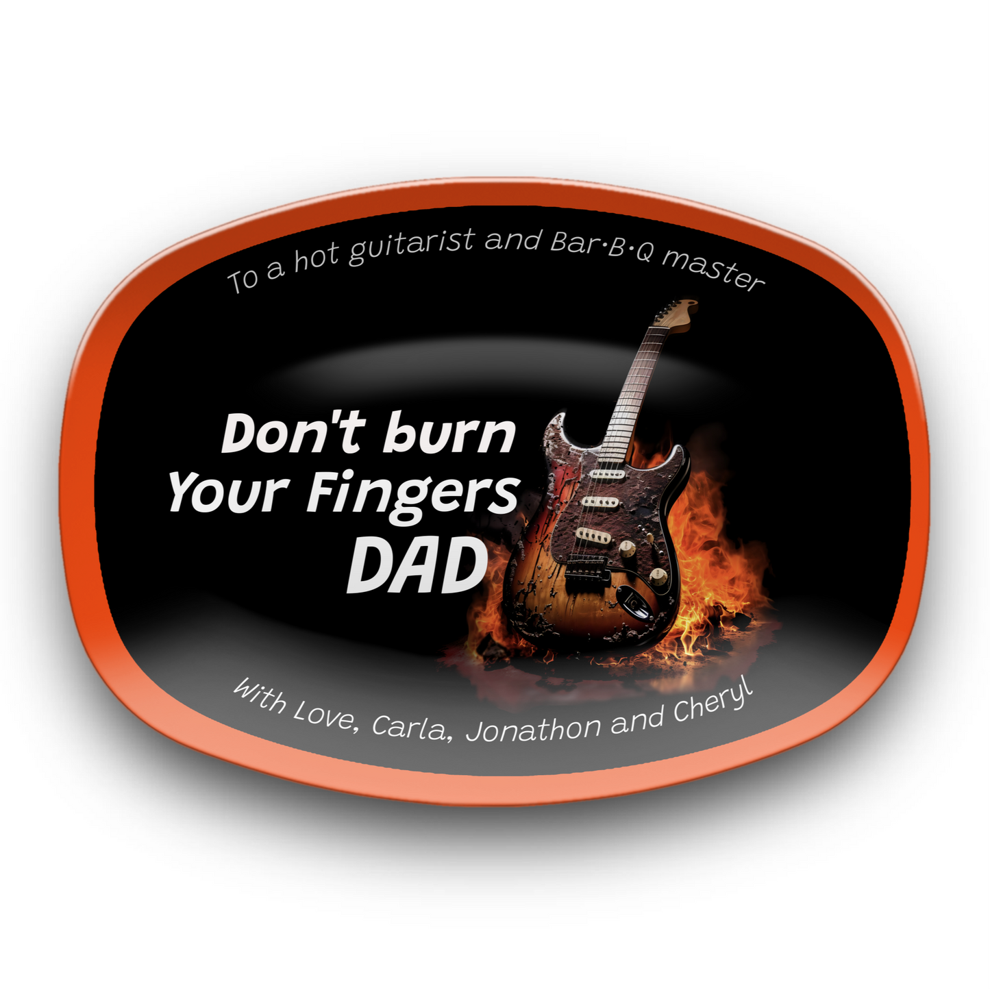 Personalized Grilling Platter, Dad Gift burning guitar - no stand