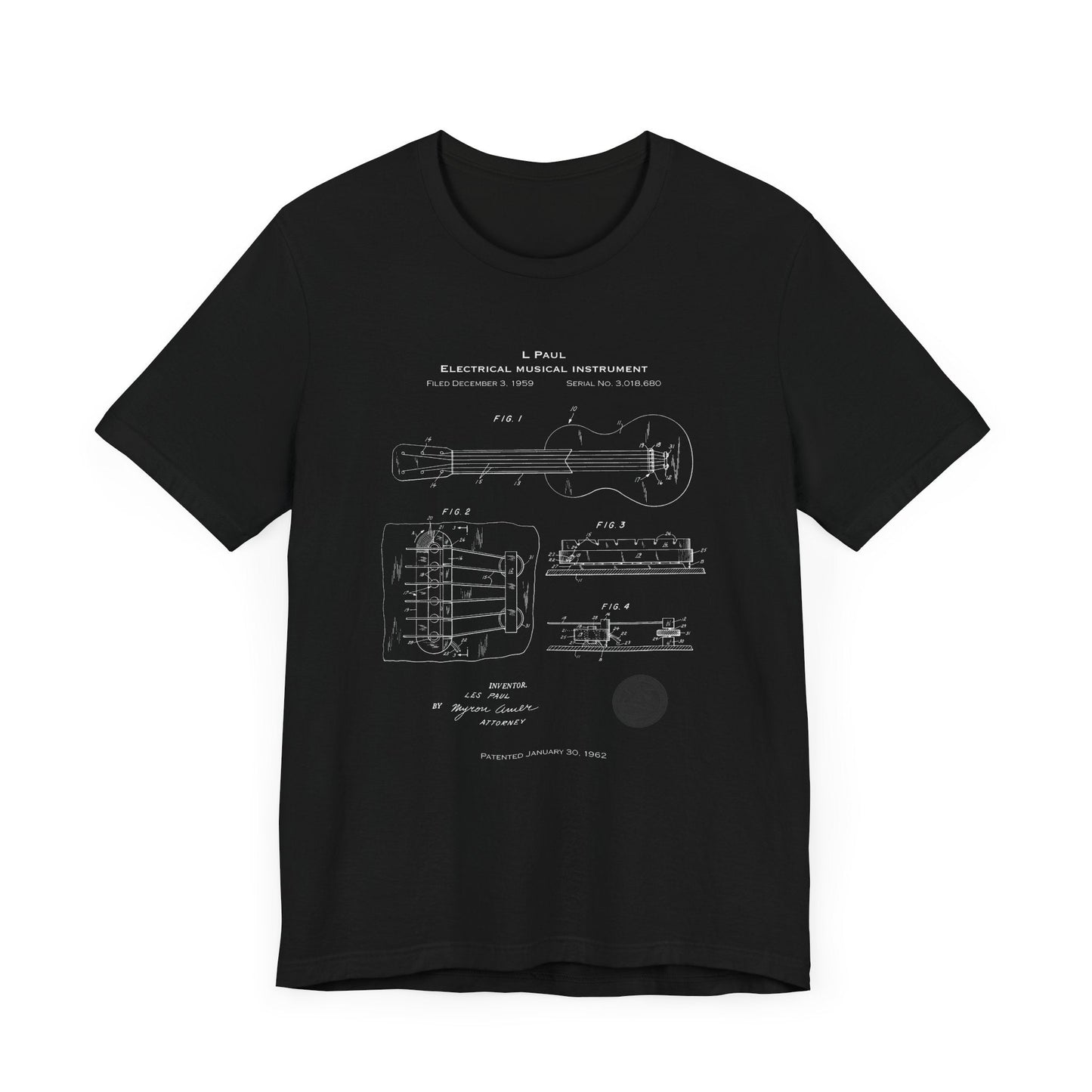 L. Paul Guitar Patent T-shirt mock up