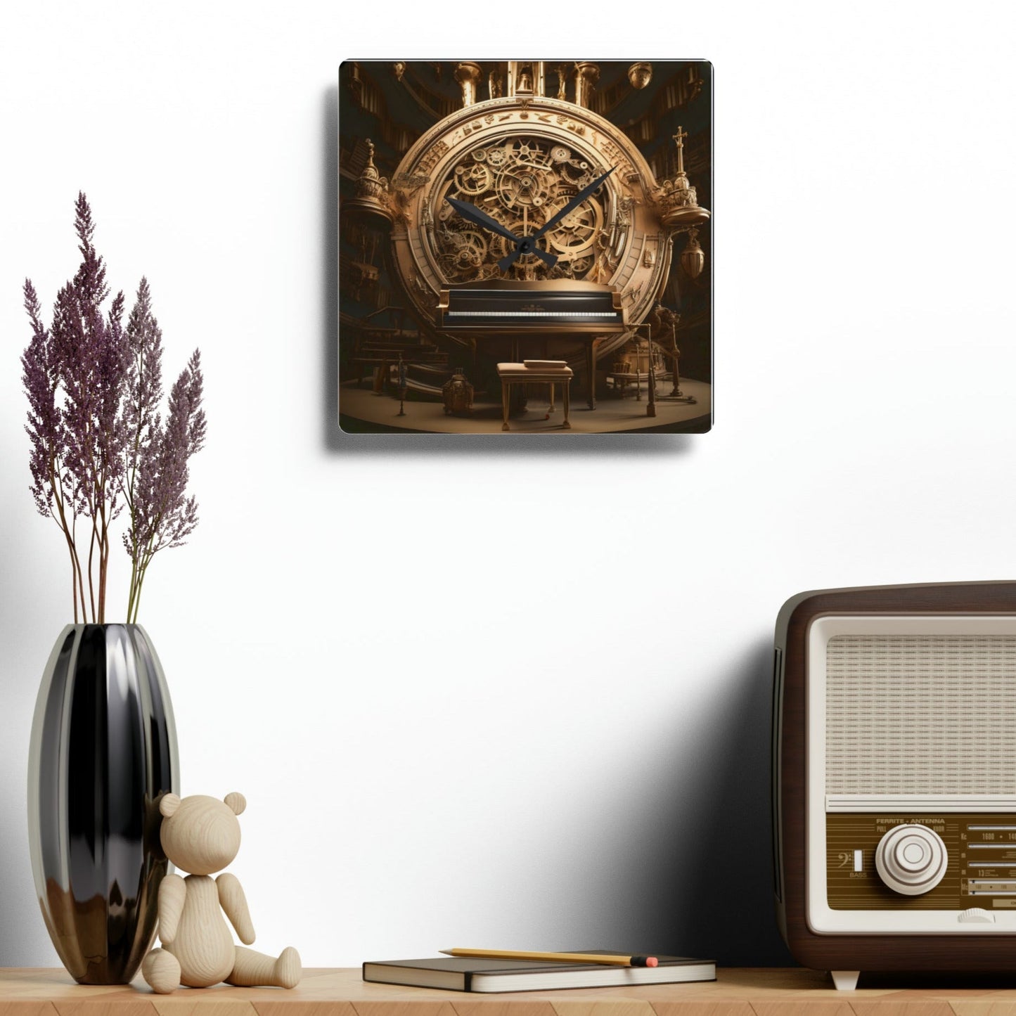 music-themed surrealistic wall clock mock up