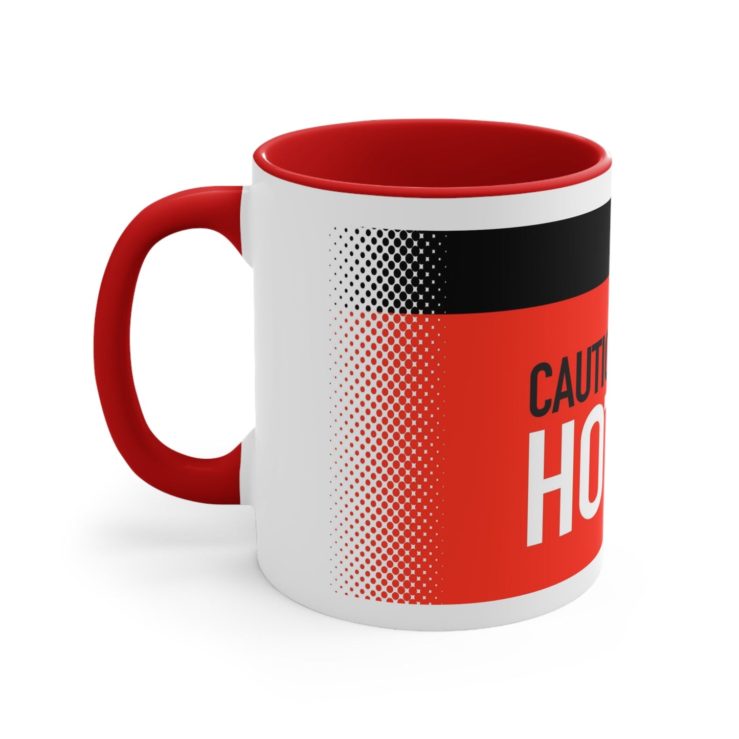 Burning Stratocaster Guitar Coffee Mug, CAUTION HOT mockup