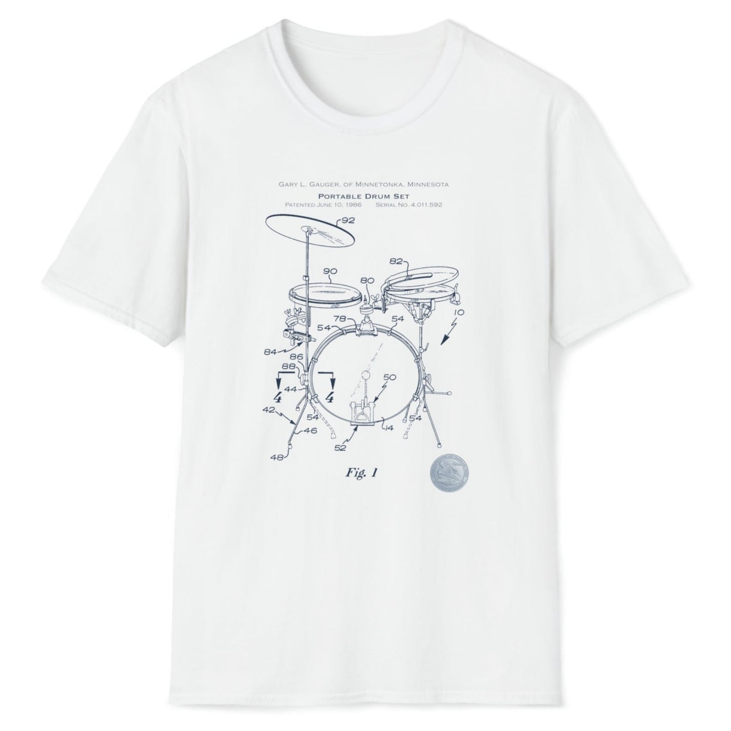 Music Patent Retro Blueprint Drumkit T-Shirt, mockup