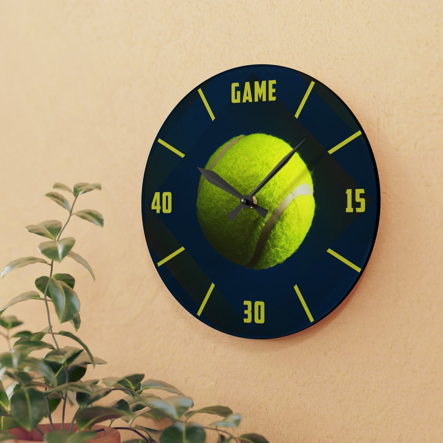TENNIS TIME Acrylic Frameless Wall Clock Blue on wall