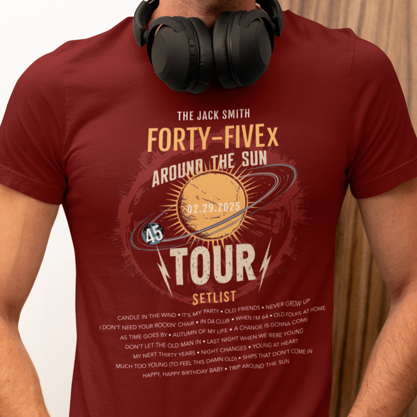 Personalized Birthday T-Shirt Around The Sun Tour mock up on model