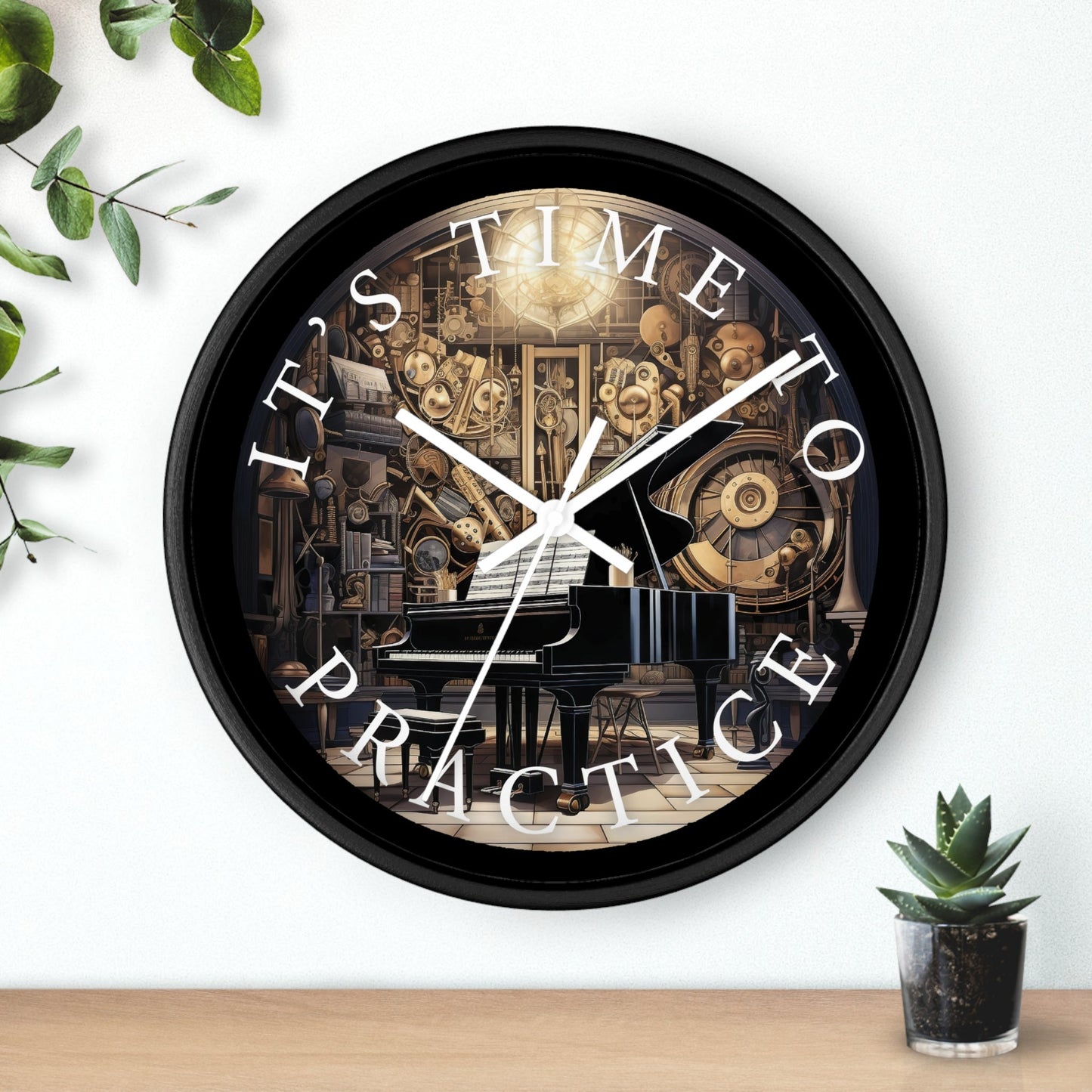 It's TIME to PRACTICE 10" Wall Clock, piano in a surrealistic fantasy