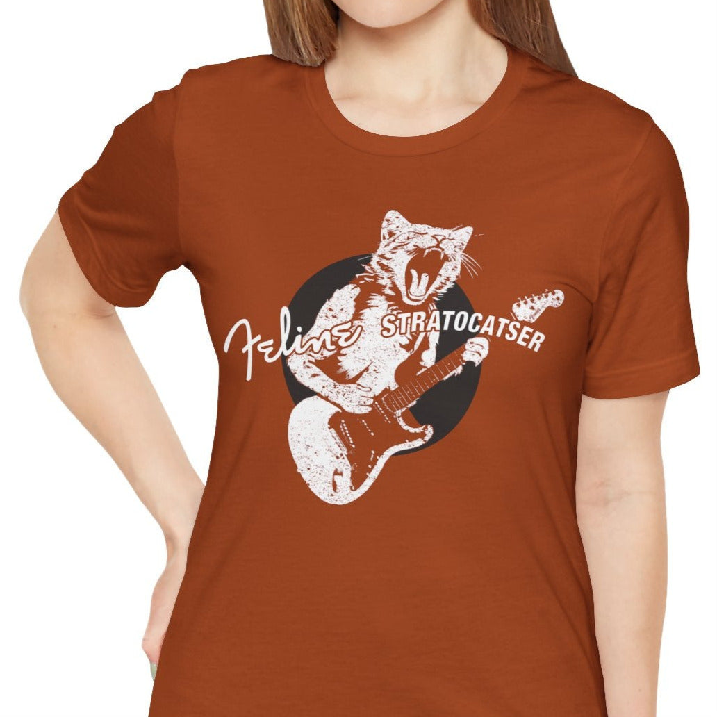 Rock Guitar Cat T-shirt mock up on model