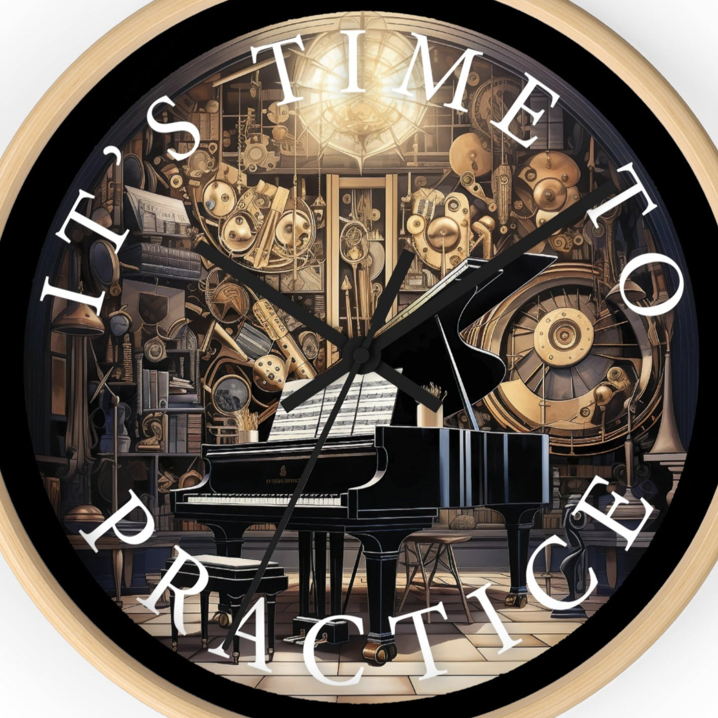 It's TIME to PRACTICE 10" Wall Clock, piano in a surrealistic fantasy