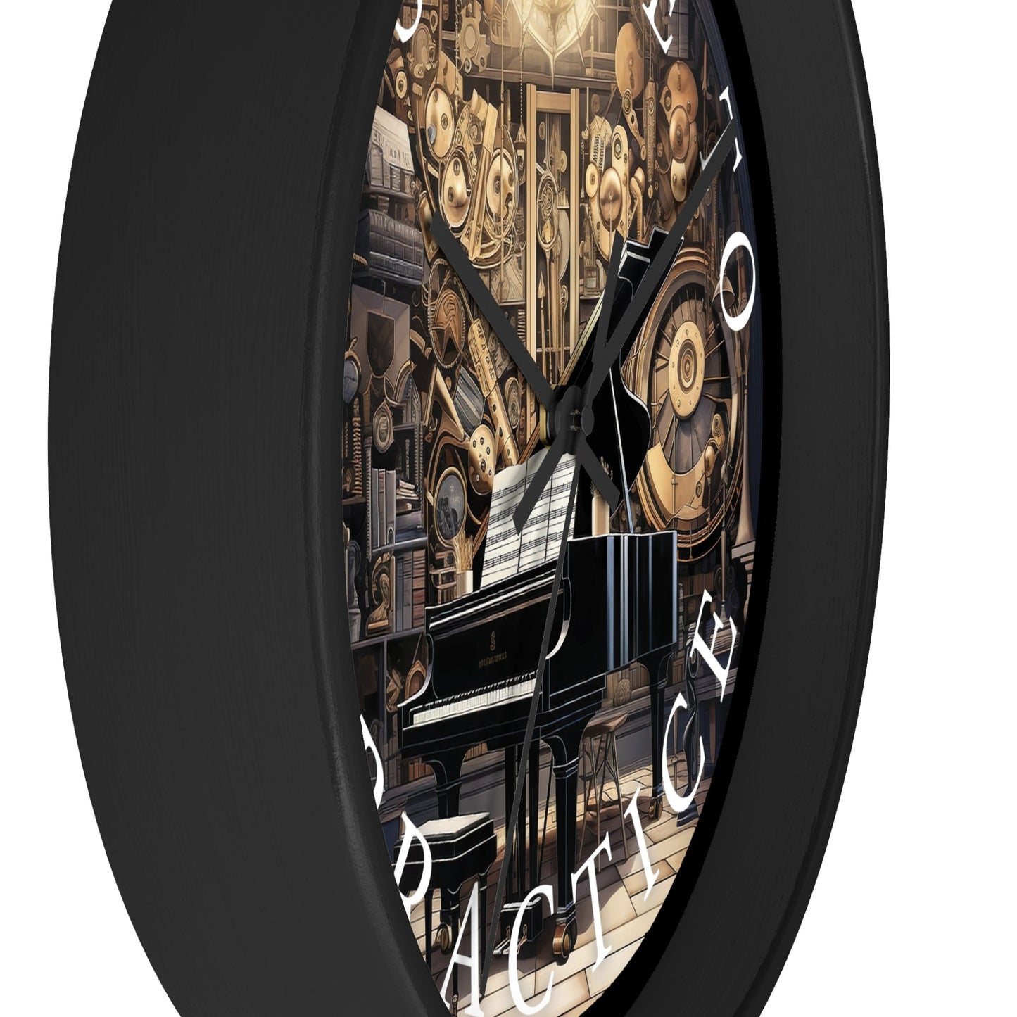 It's TIME to PRACTICE 10" Wall Clock, piano in a surrealistic fantasy