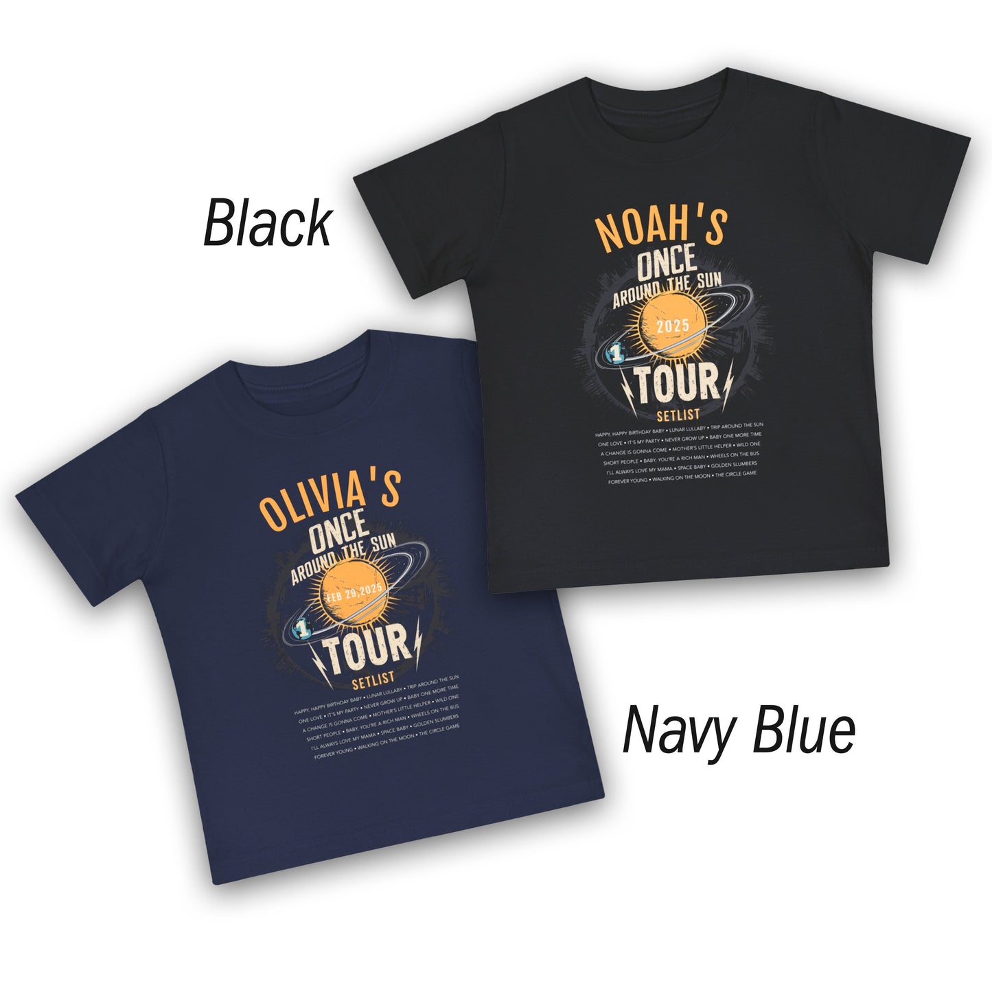 Babys 1st Birthday T-Shirt Once Around The Sun Tour mock ups showing colours
