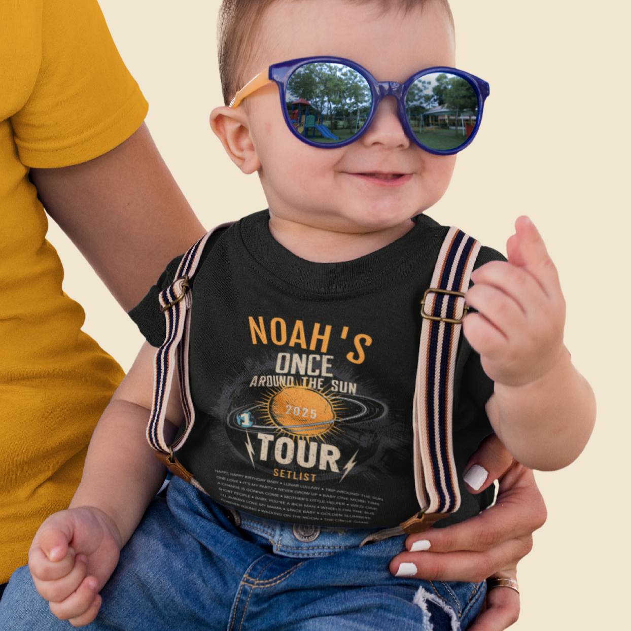 Babys 1st Birthday T-Shirt Once Around The Sun Tour mock up on model