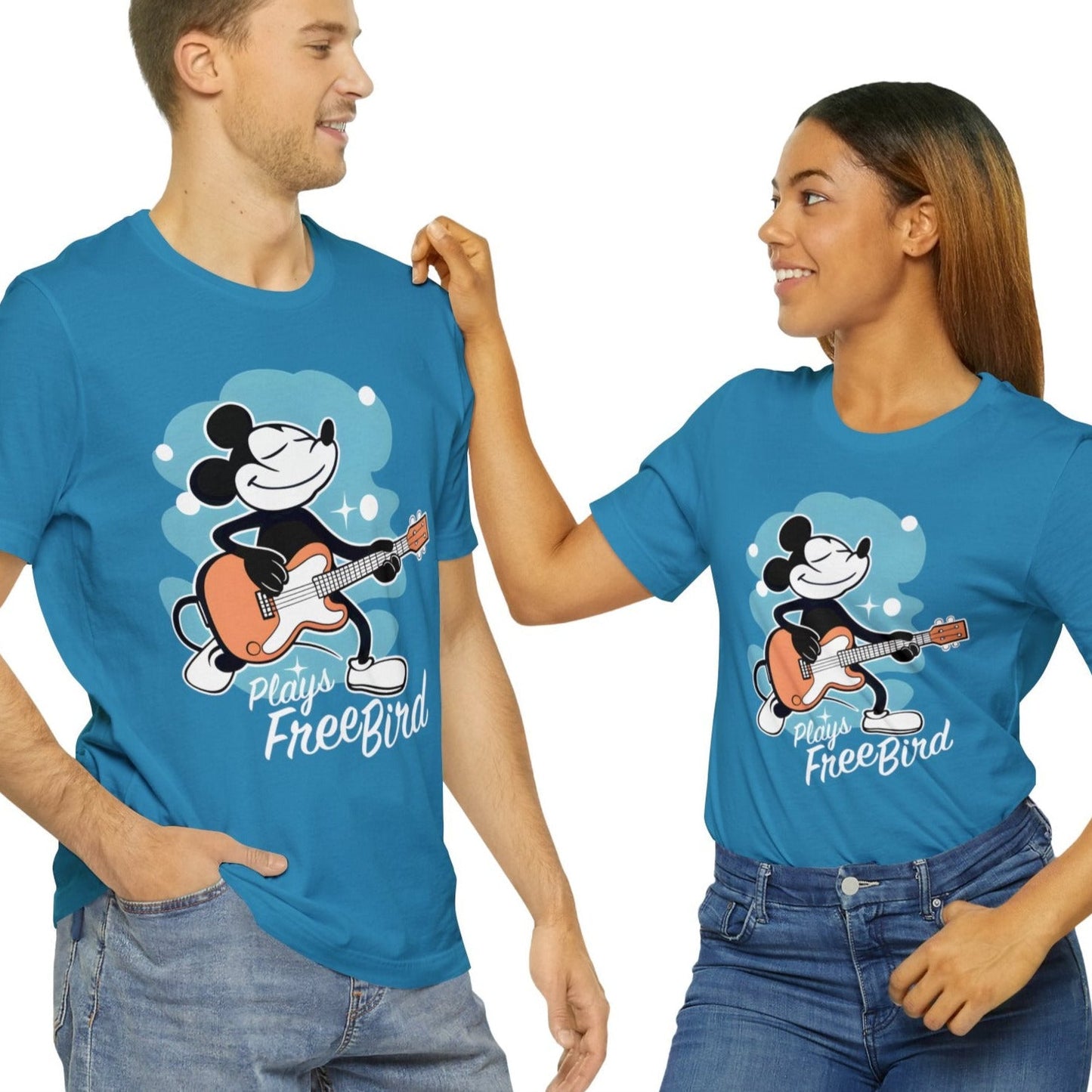 Happy MOUSE Plays Freebird T-shirt mock up on model