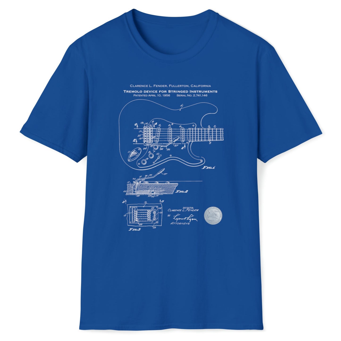Music Patent Retro Blueprint Stratocaster Tremolo, Softstyle T-Shirt,