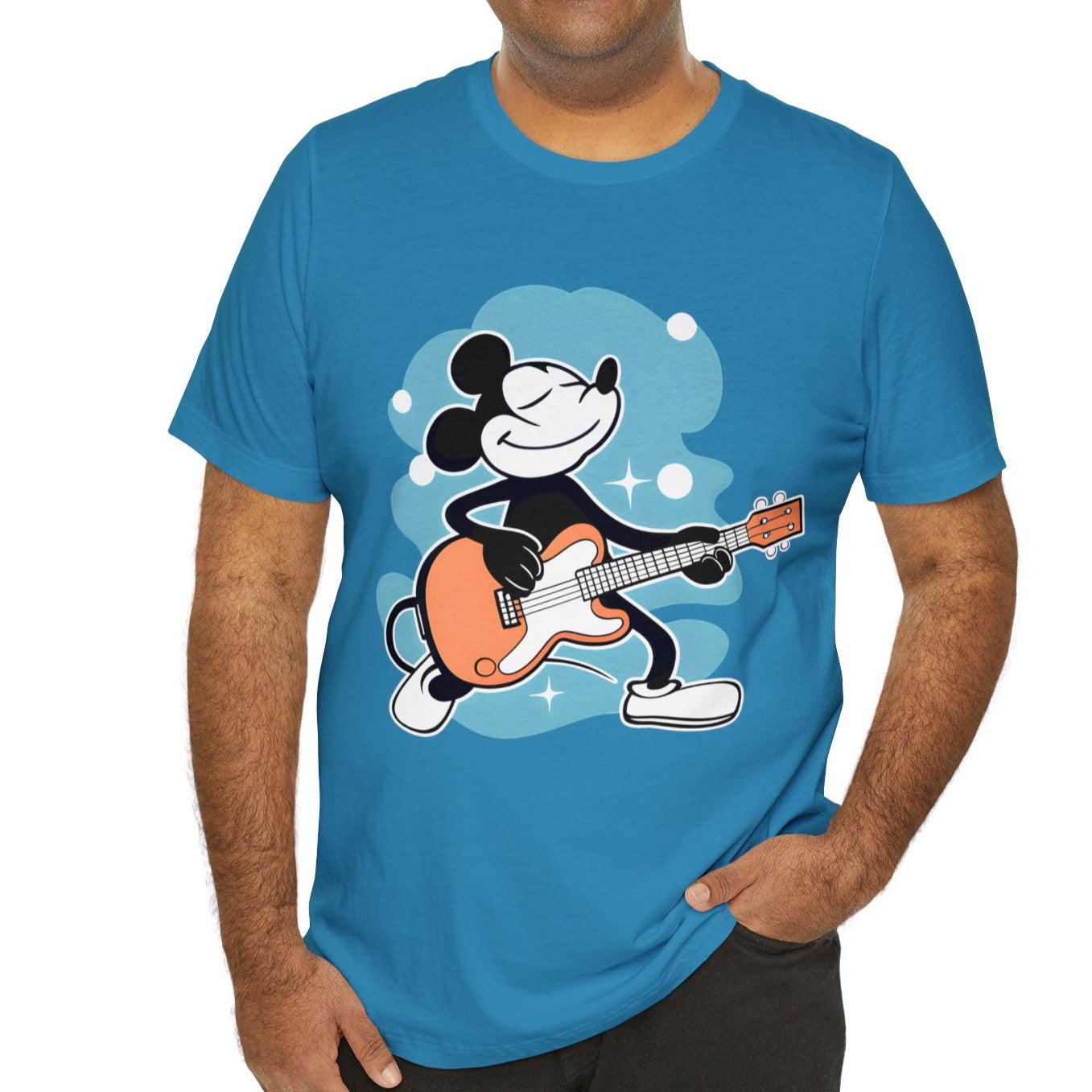MOUSE Plays Guitar T-shirt mock up on Model
