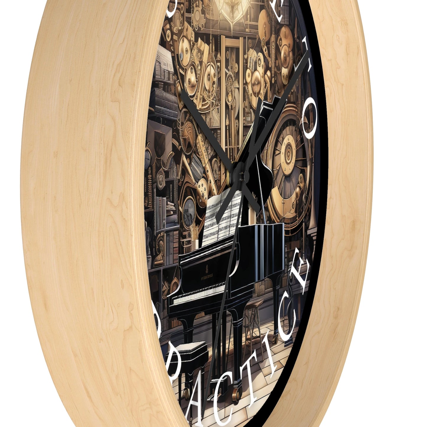It's TIME to PRACTICE 10" Wall Clock, piano in a surrealistic fantasy